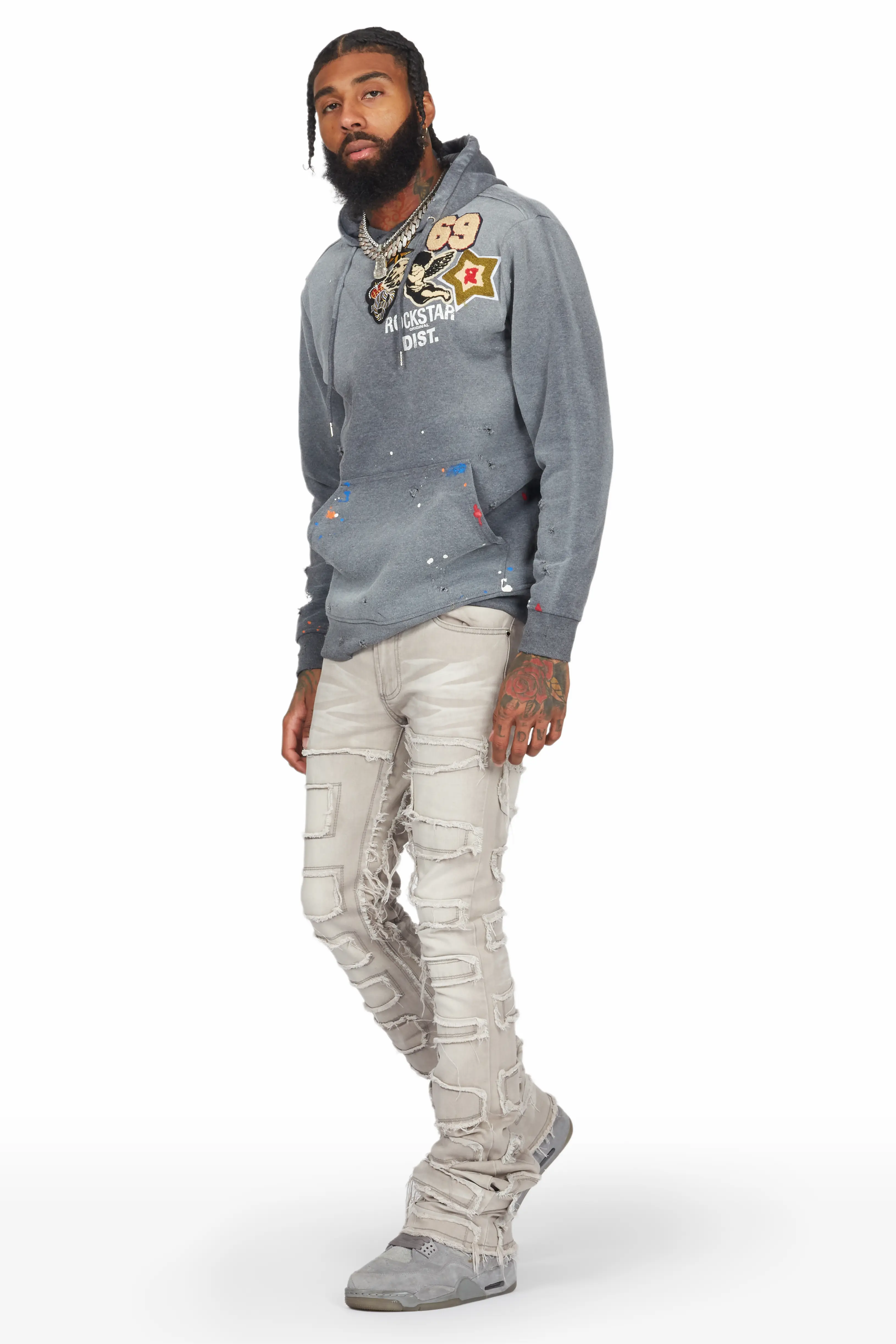 Hallie Grey Wash Super Stacked Flare Jean - Image 5