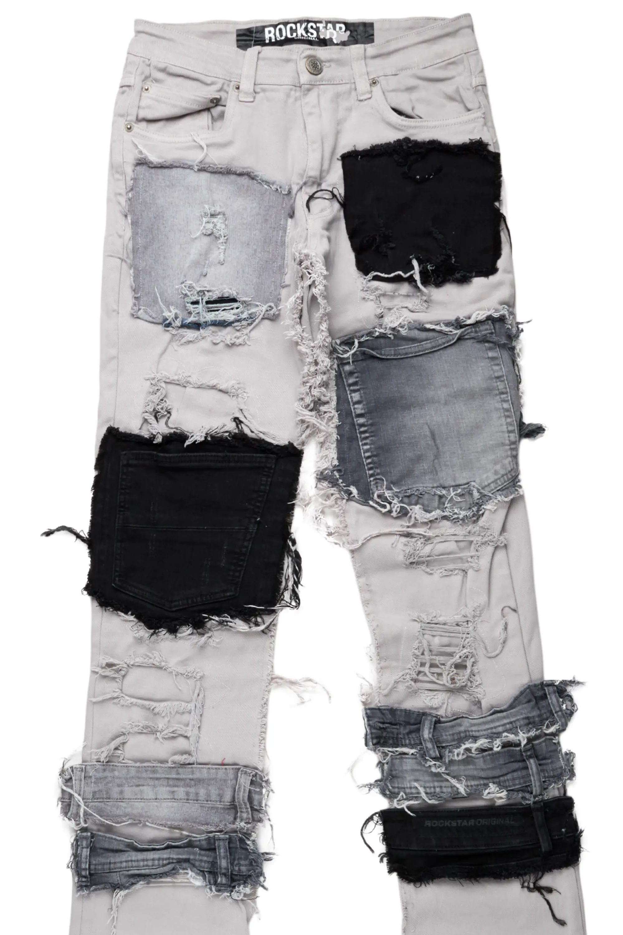 Cosette Light Grey Patchwork Super Stacked Jean - Image 3