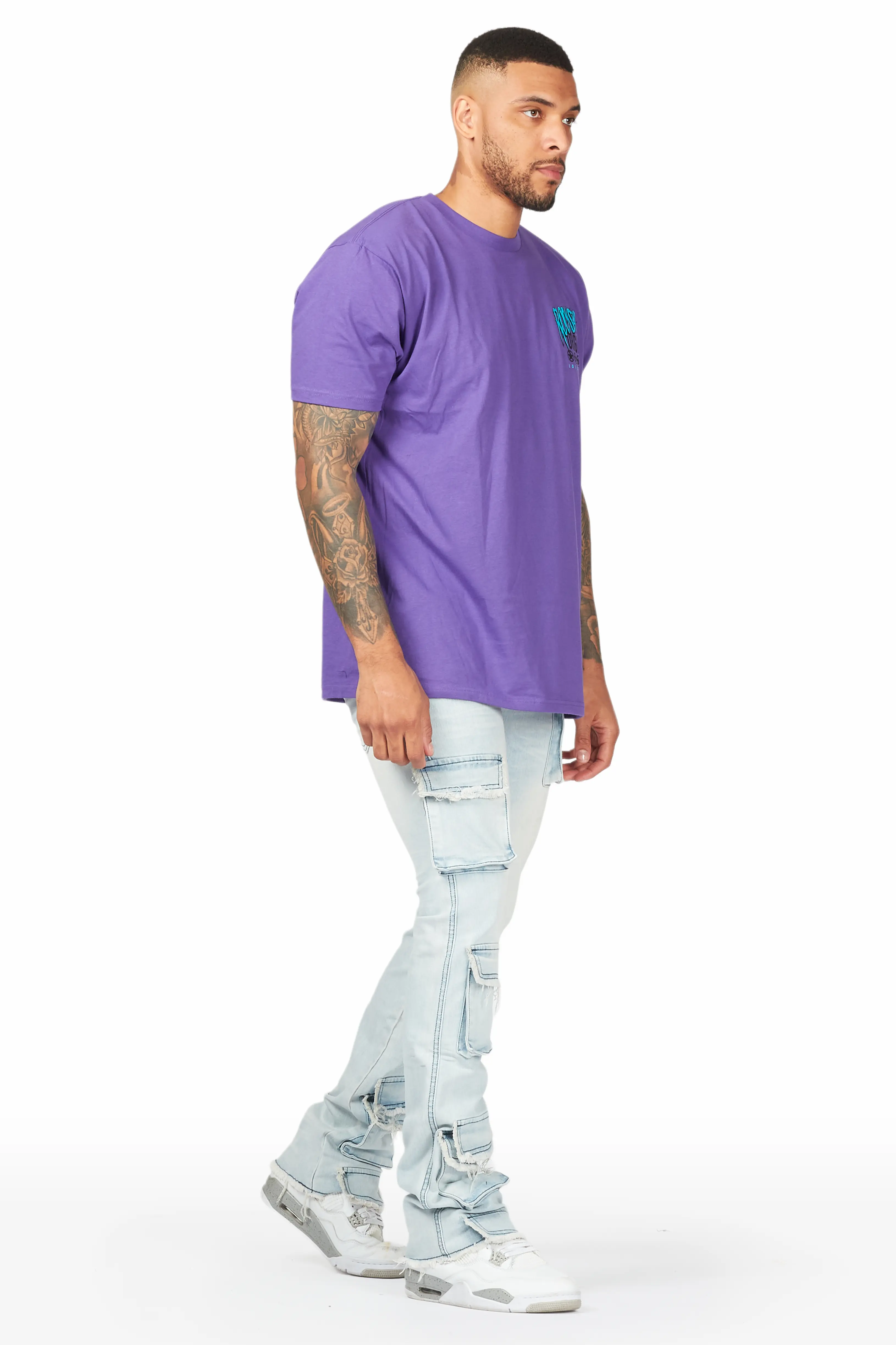 Zander Blue Stacked Flare Cargo Jean - Image 6
