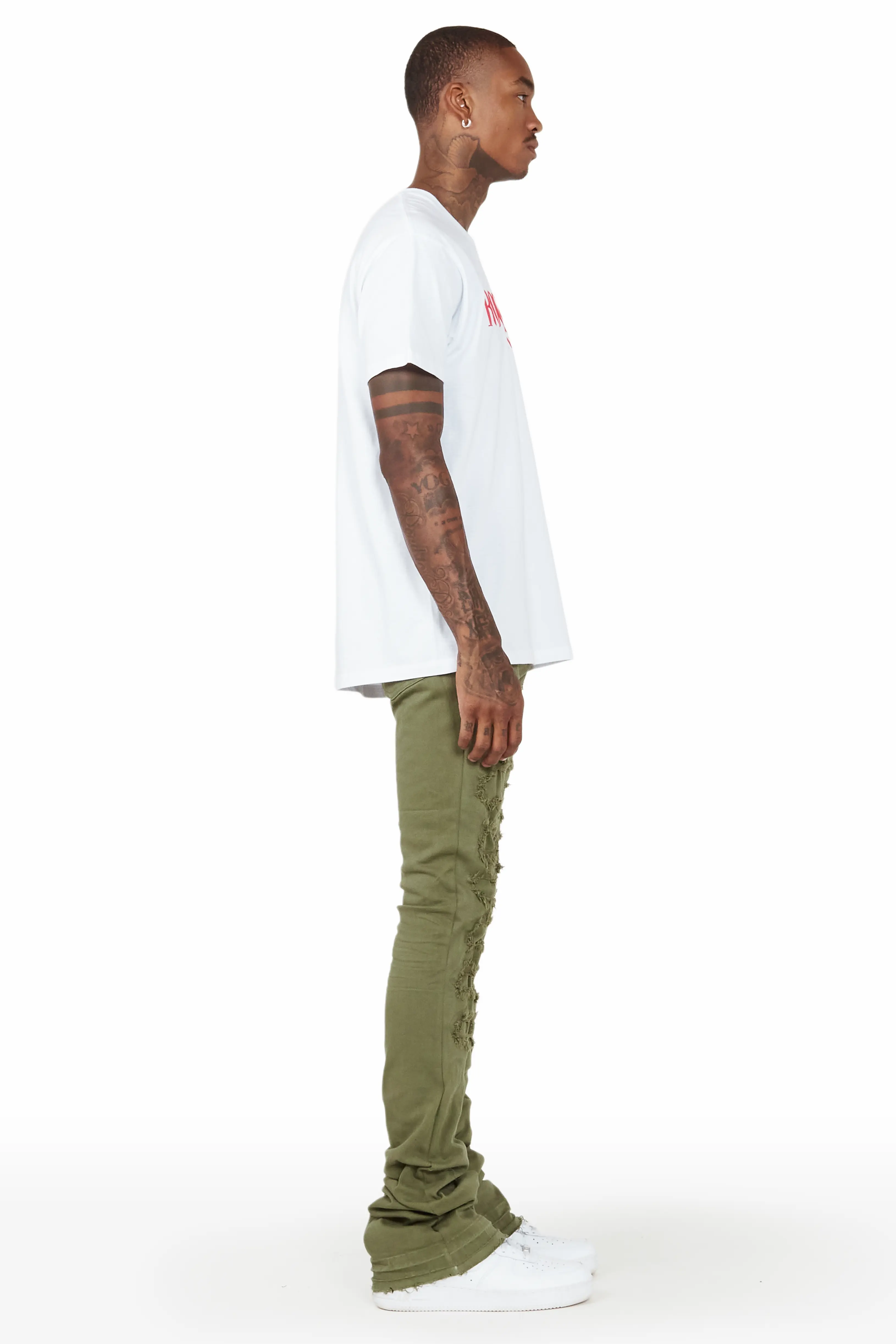 Badal Olive Super Stacked Flare Jean - Image 3