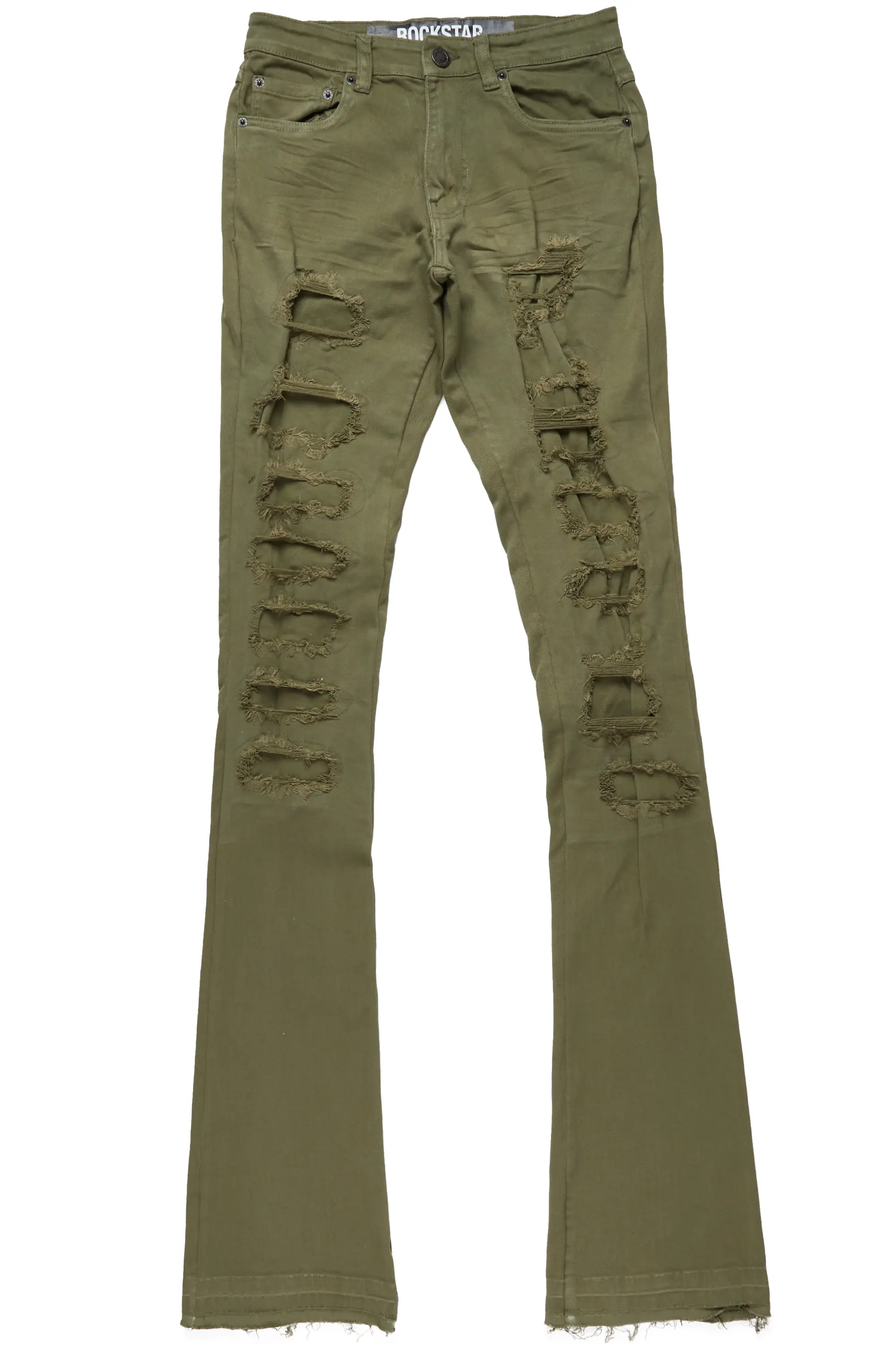Badal Olive Super Stacked Flare Jean - Image 6