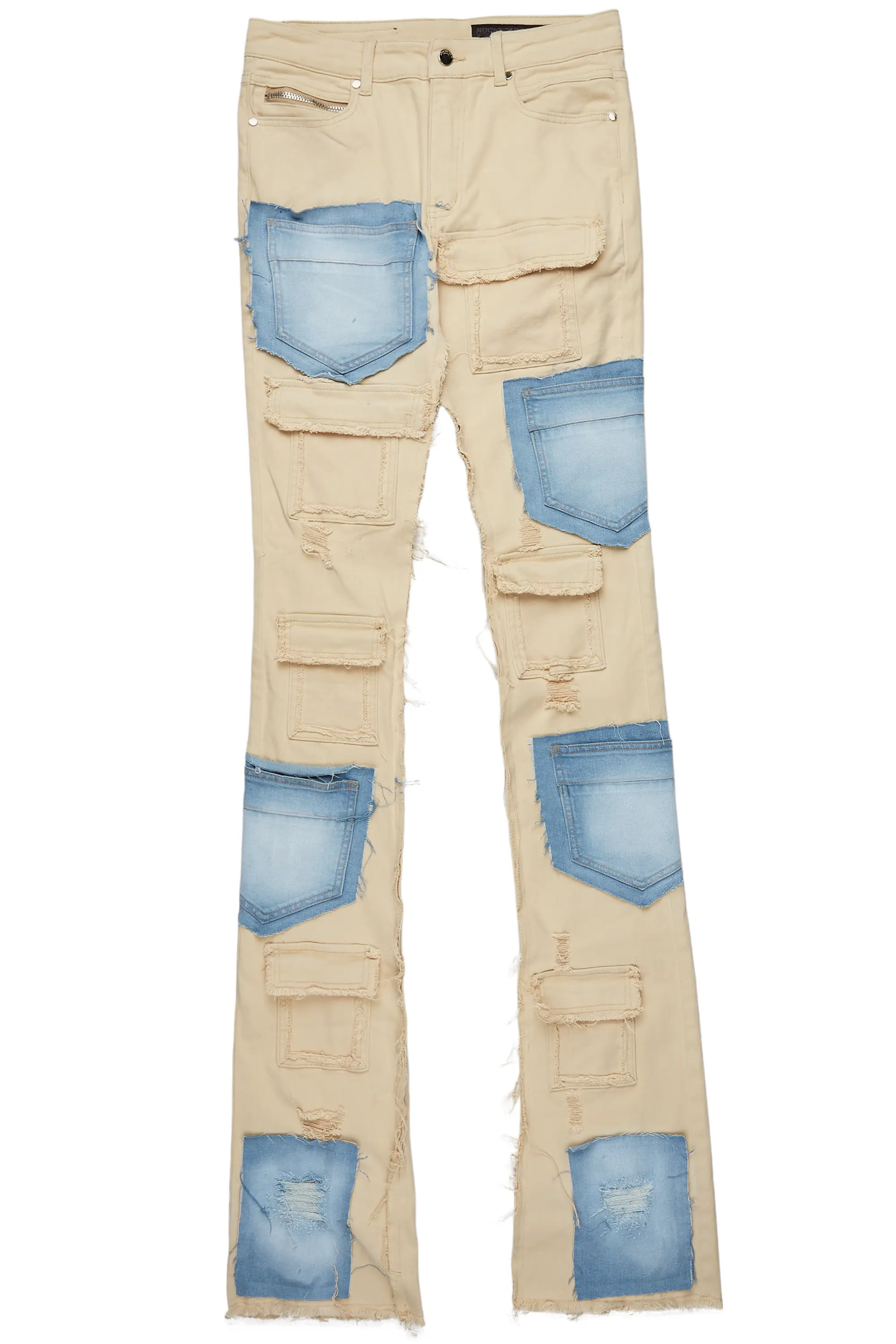 Heath Beige/Blue Patchwork Super Stacked Flare Jean - Image 2