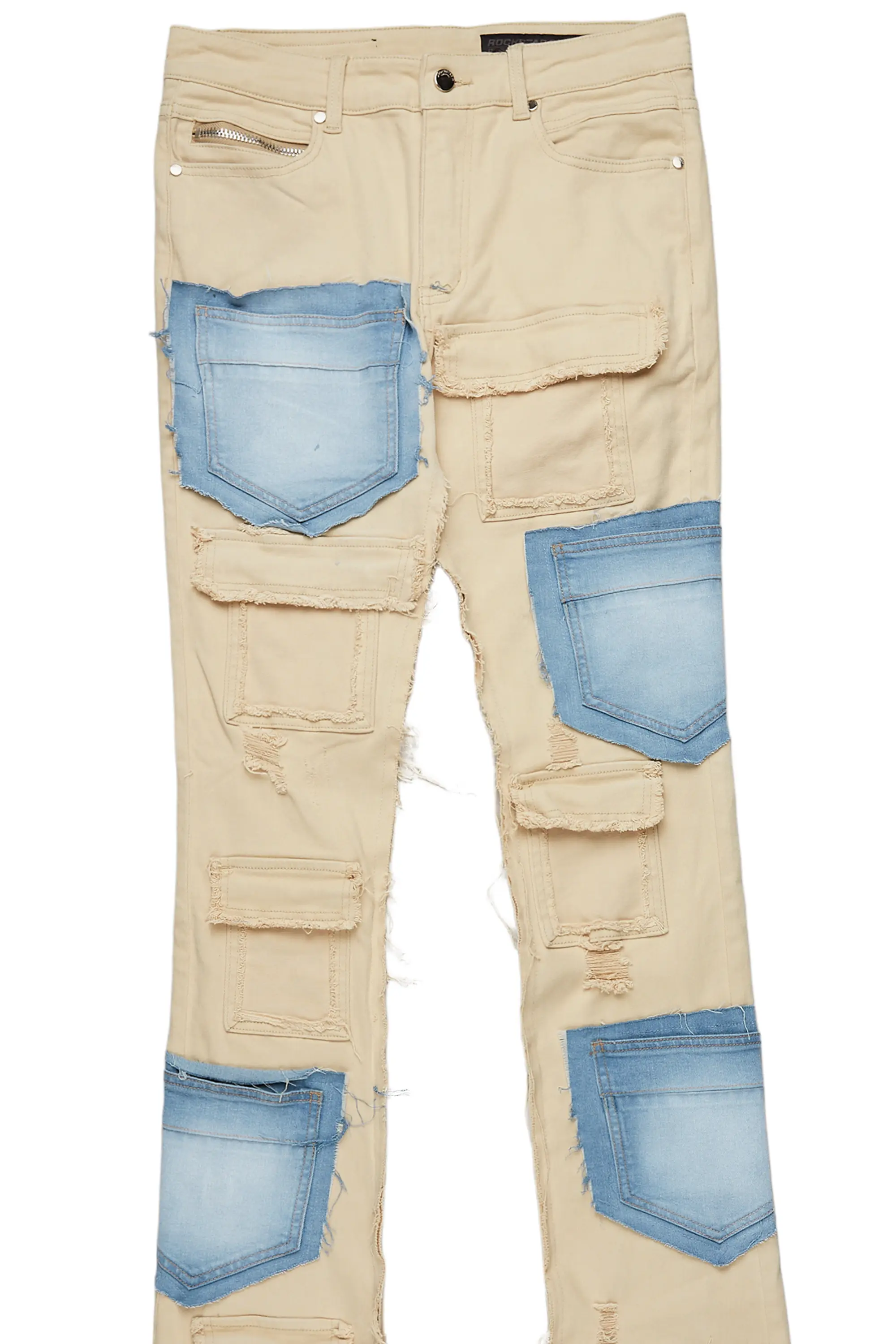 Heath Beige/Blue Patchwork Super Stacked Flare Jean - Image 8