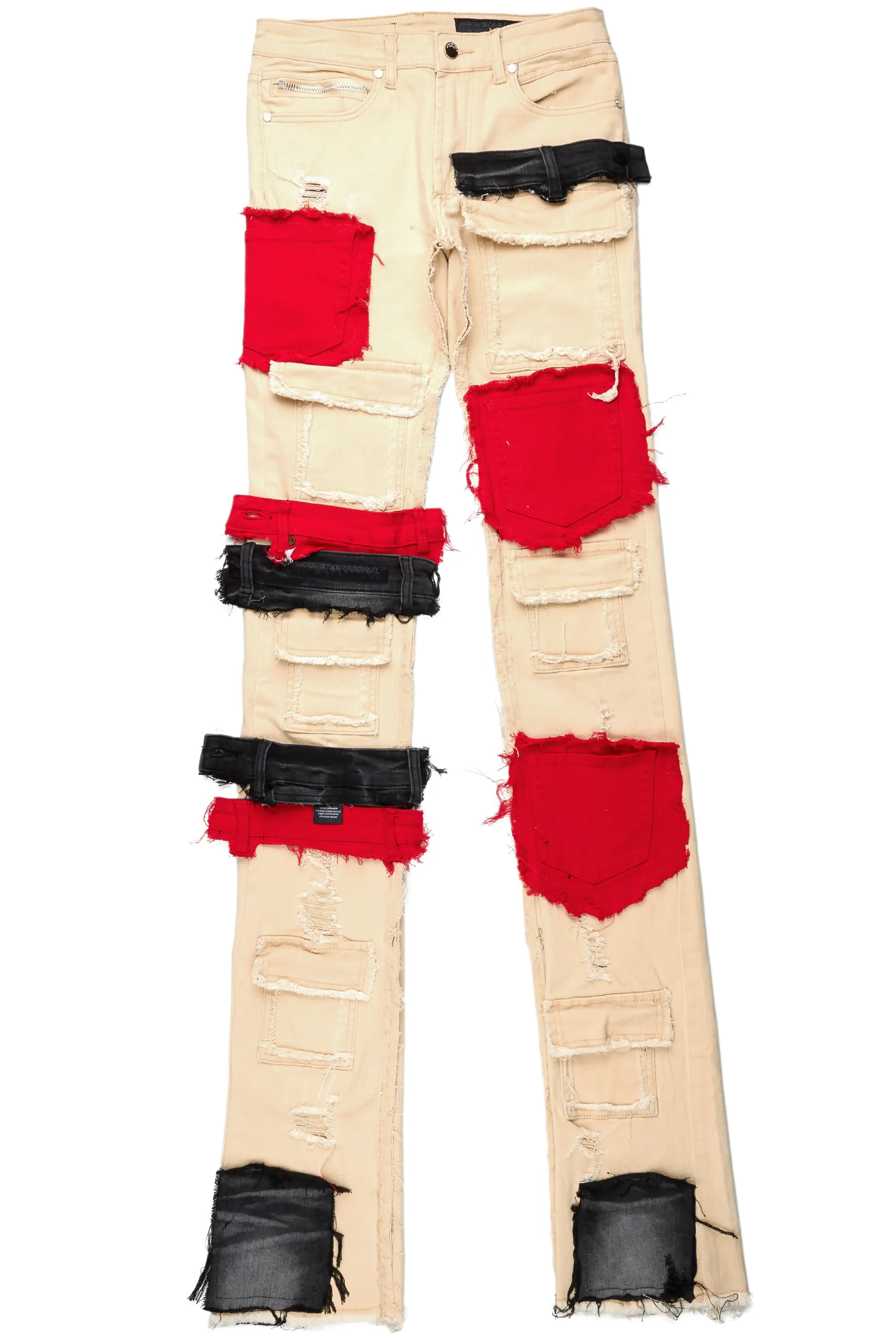 Kaizen Beige/Red Patchwork Super Stacked Flare Jean - Image 6
