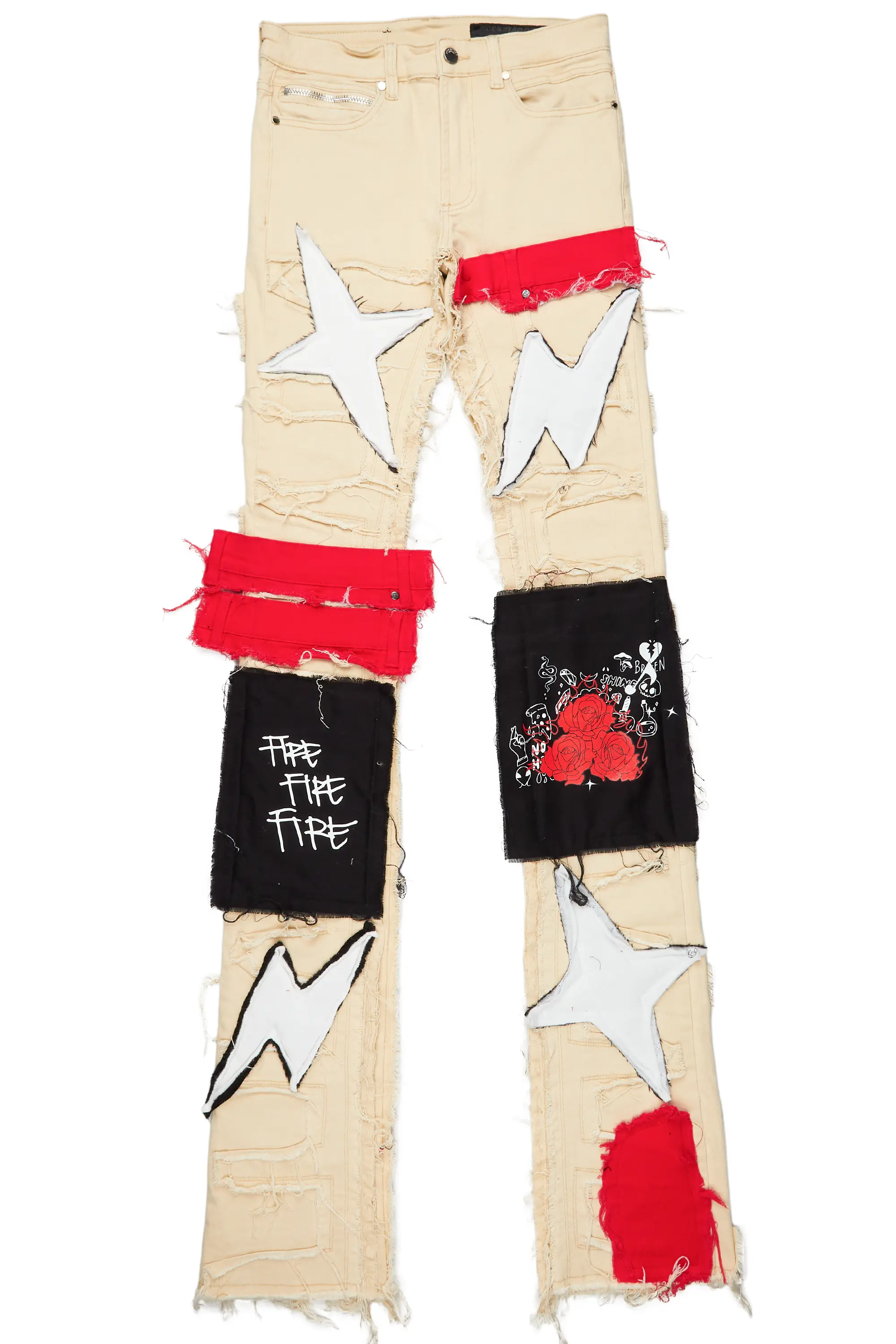Arlo Beige Patchwork Super Stacked Jean - Image 2