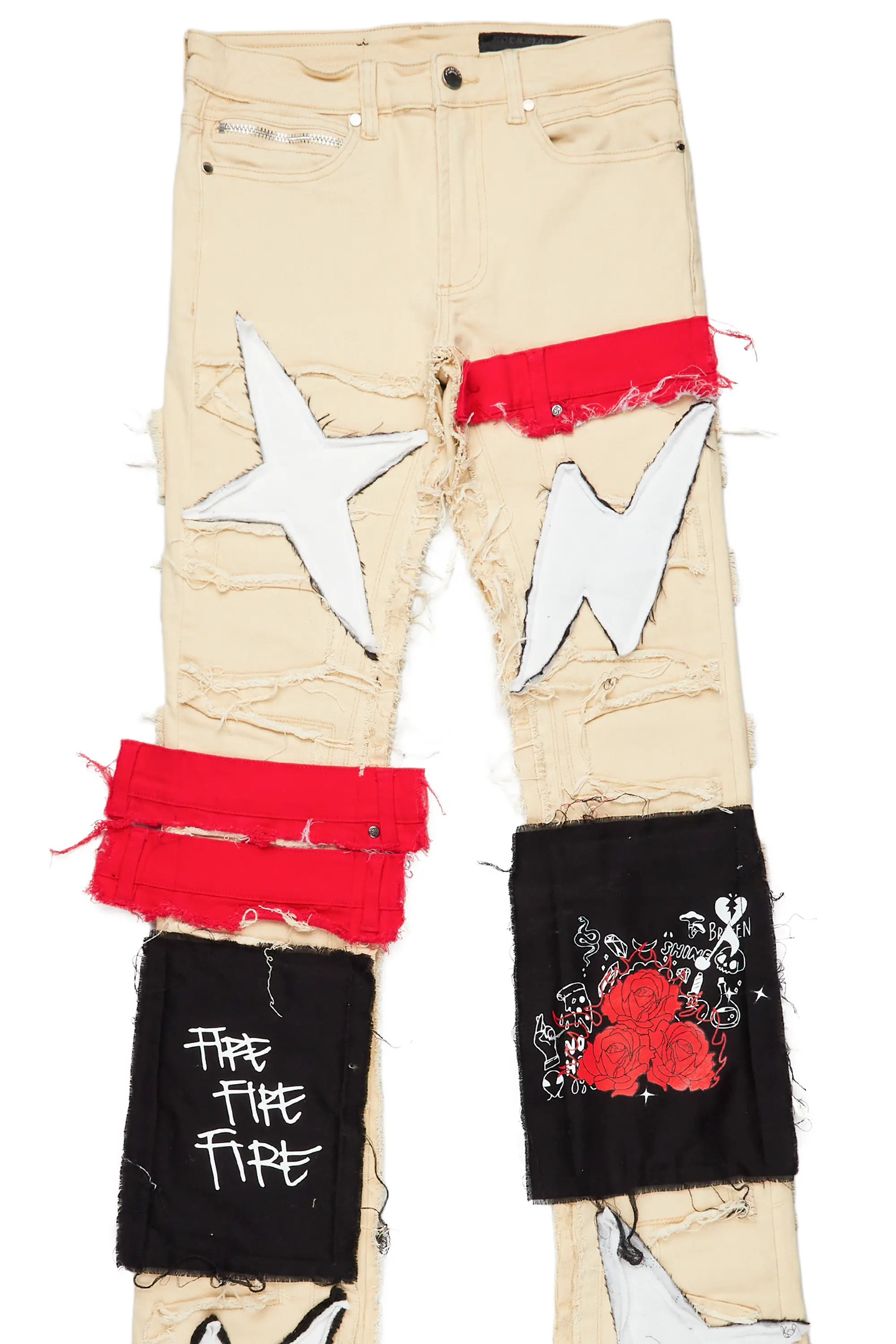 Arlo Beige Patchwork Super Stacked Jean - Image 7