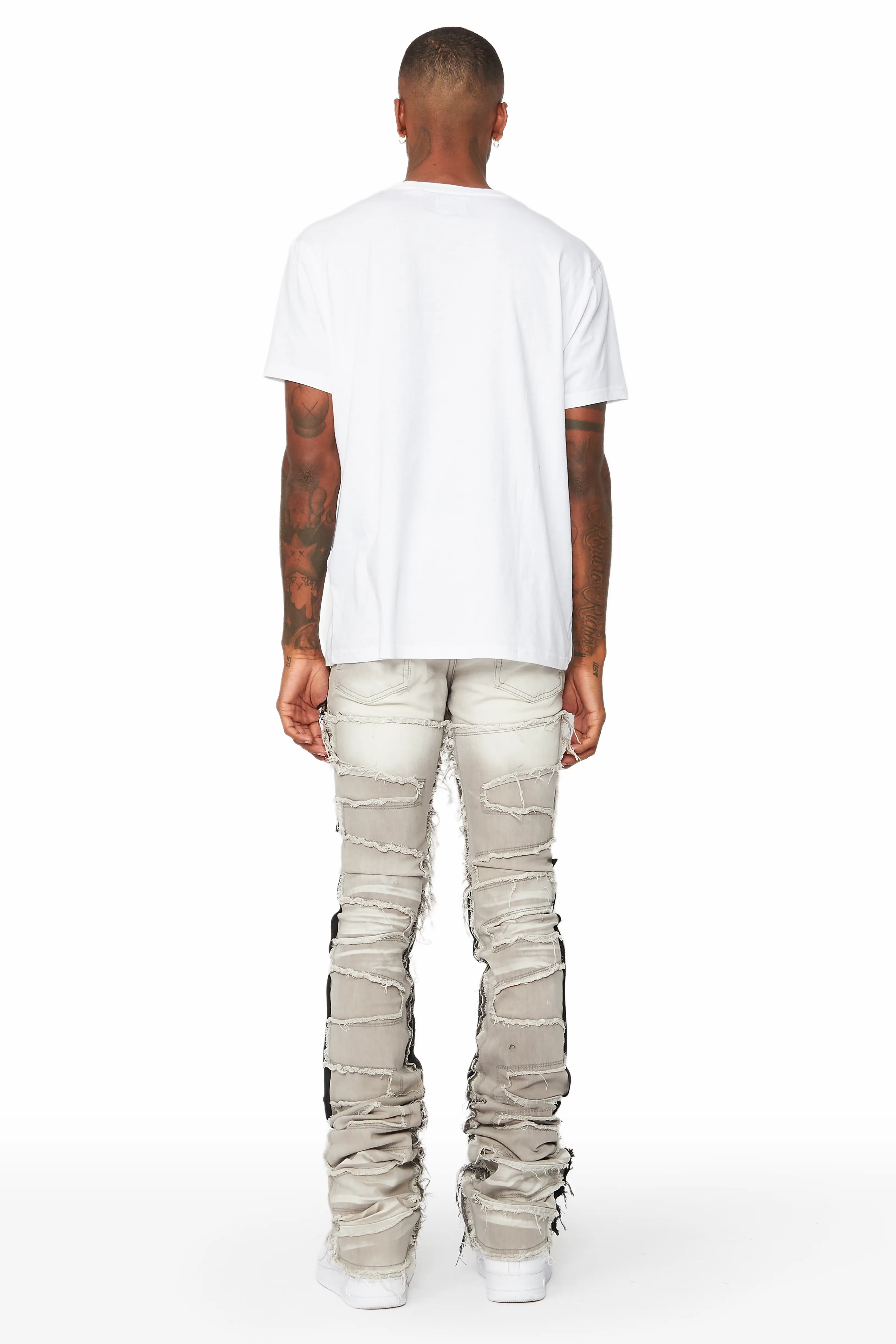 Brave Grey Wash Patchwork Super Stacked Jean - Image 3