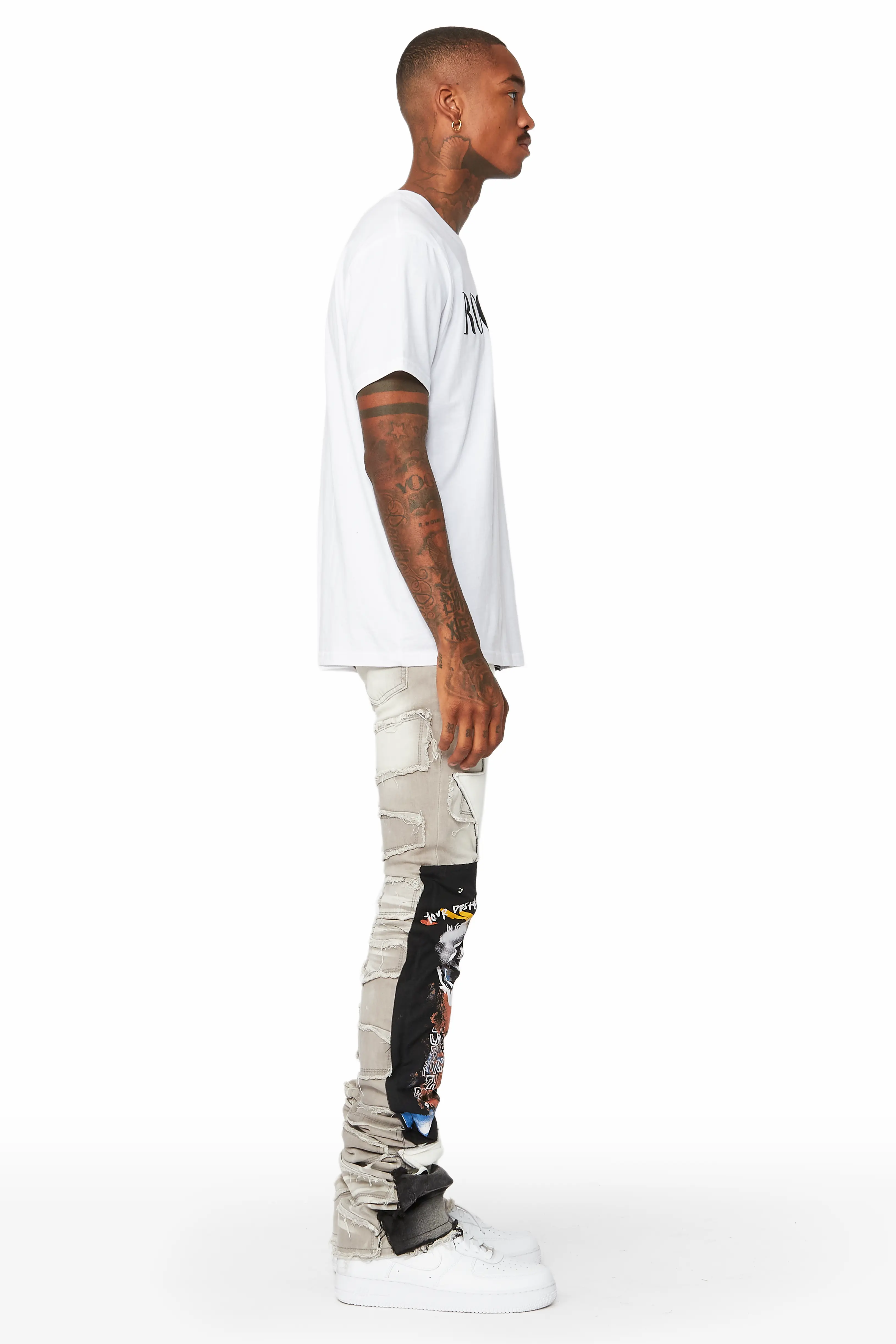Brave Grey Wash Patchwork Super Stacked Jean - Image 4
