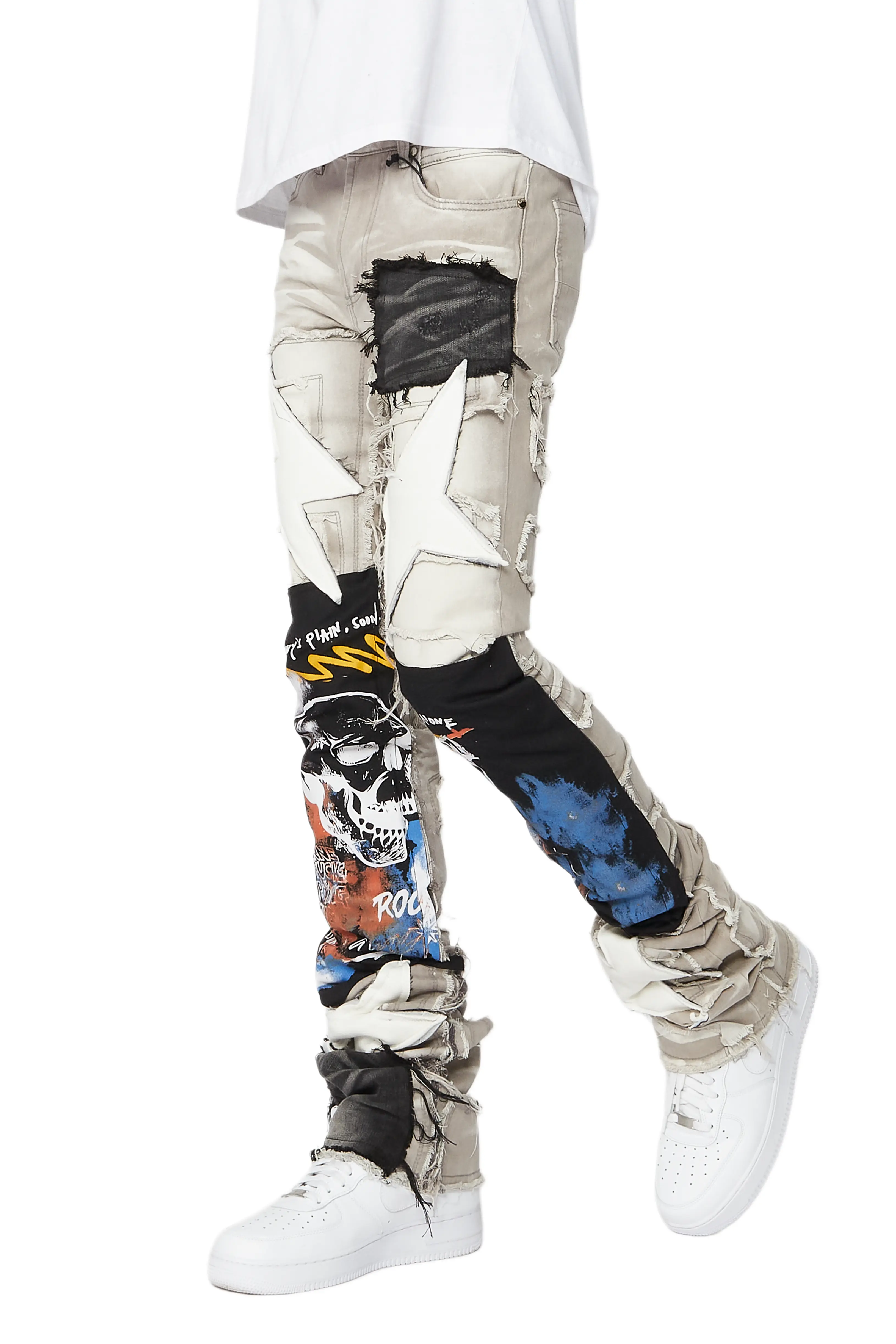 Brave Grey Wash Patchwork Super Stacked Jean - Image 6