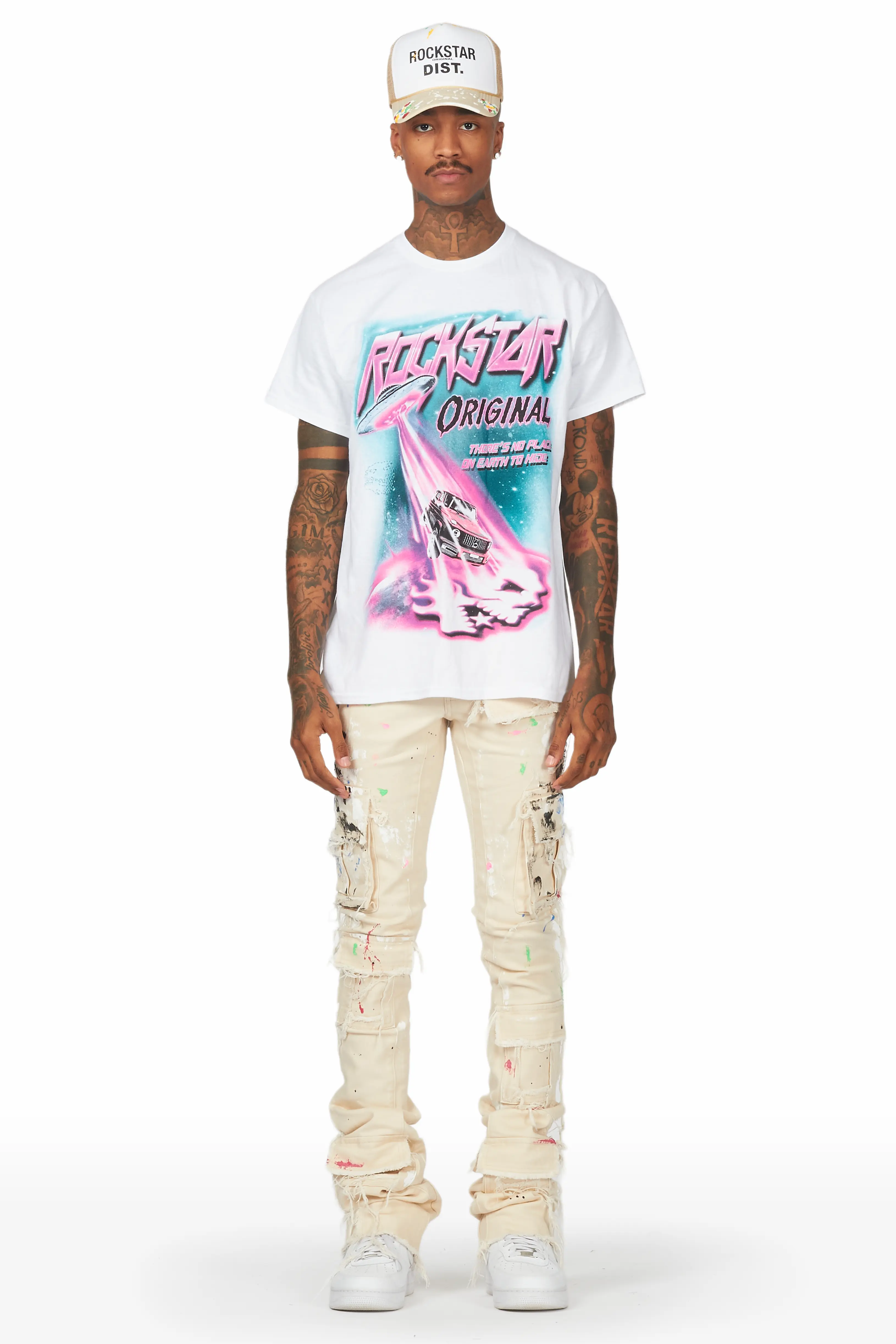 Micael Beige Painter Super Stacked Flare Jean - Image 2