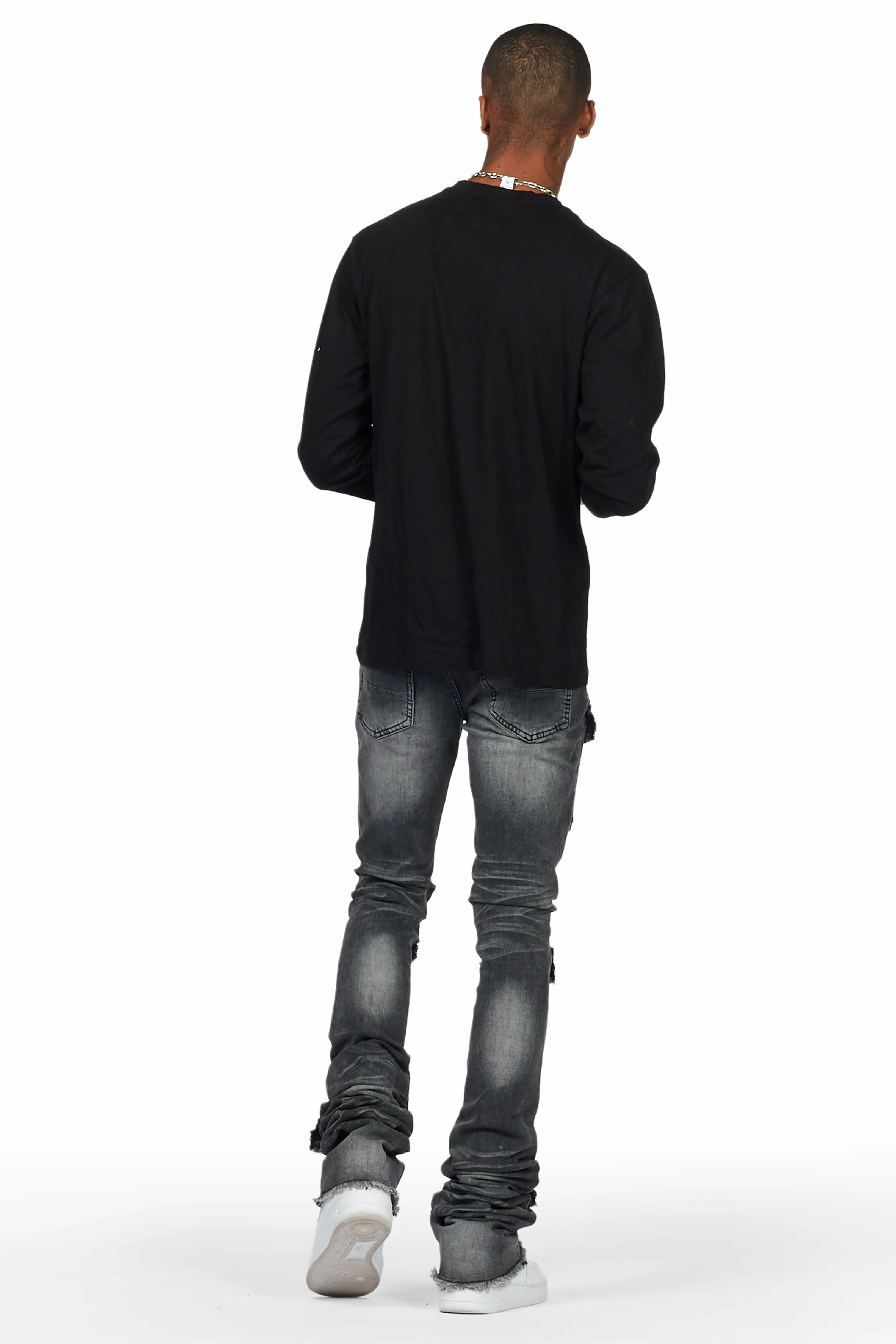 Piet Dark Grey Cargo Super Stacked Flare Jean - Image 5