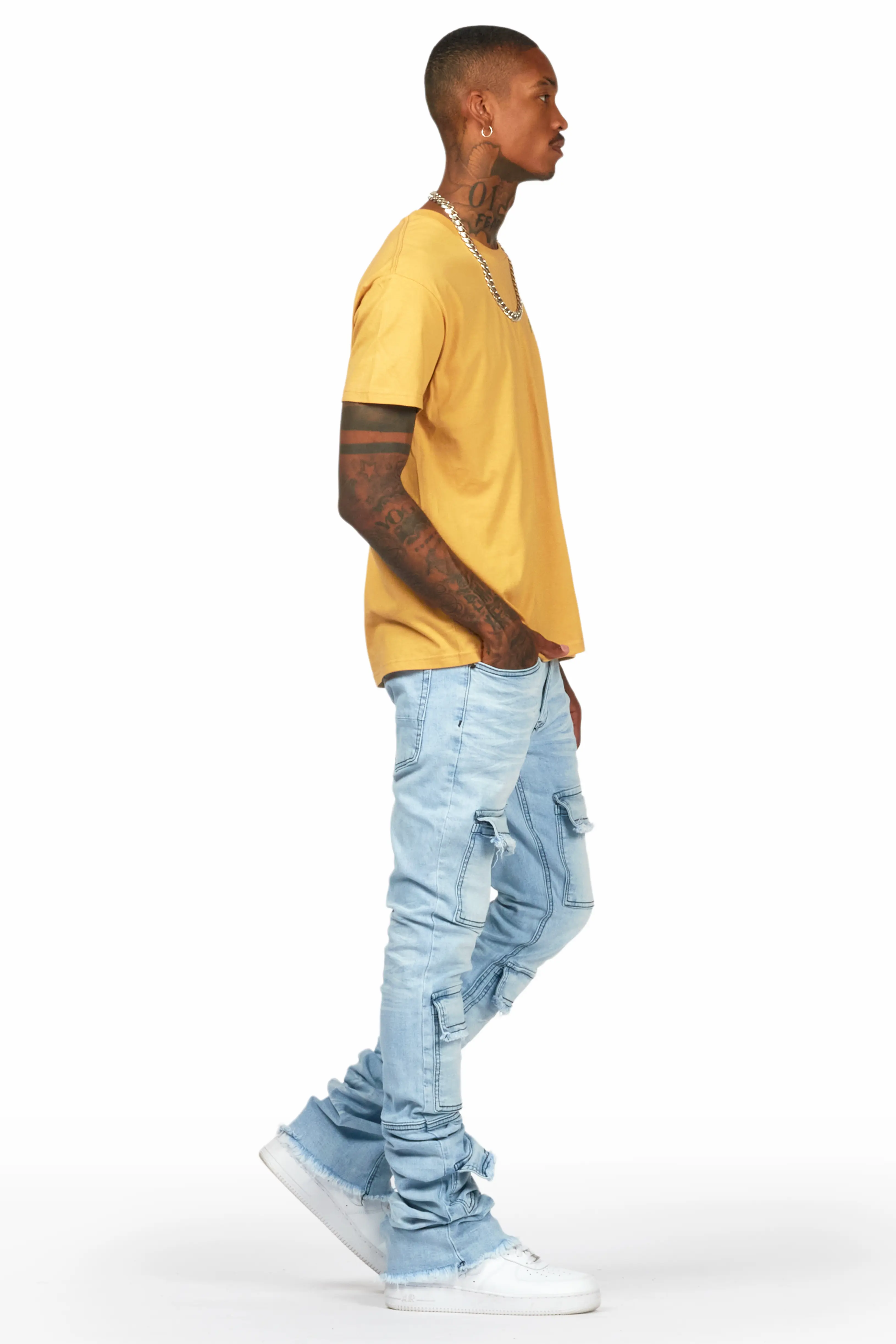 Piet Light Blue Cargo Super Stacked Flare Jean - Image 4