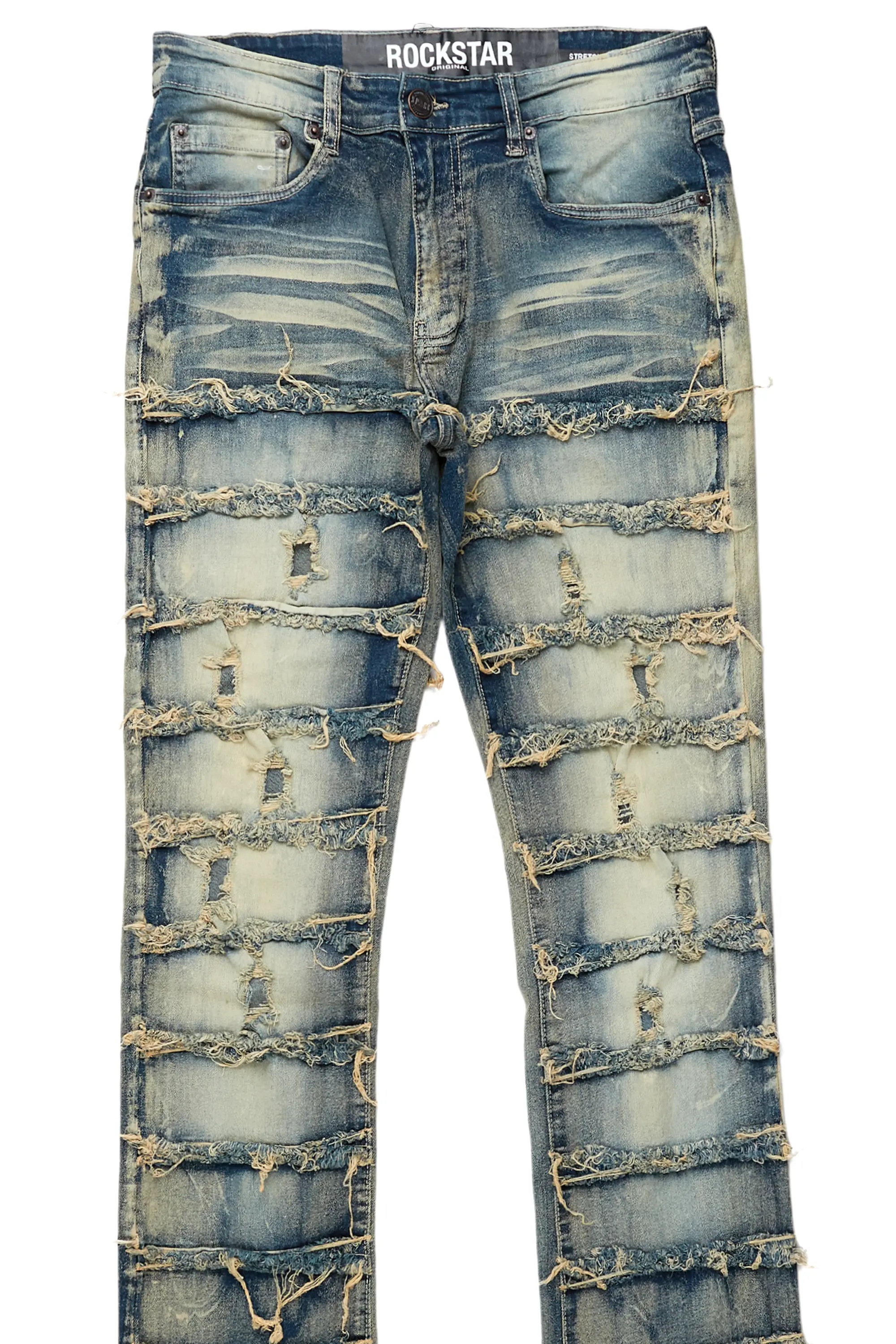 Waylon Rustic Blue Frayed Super Stacked Flare Jean - Image 7