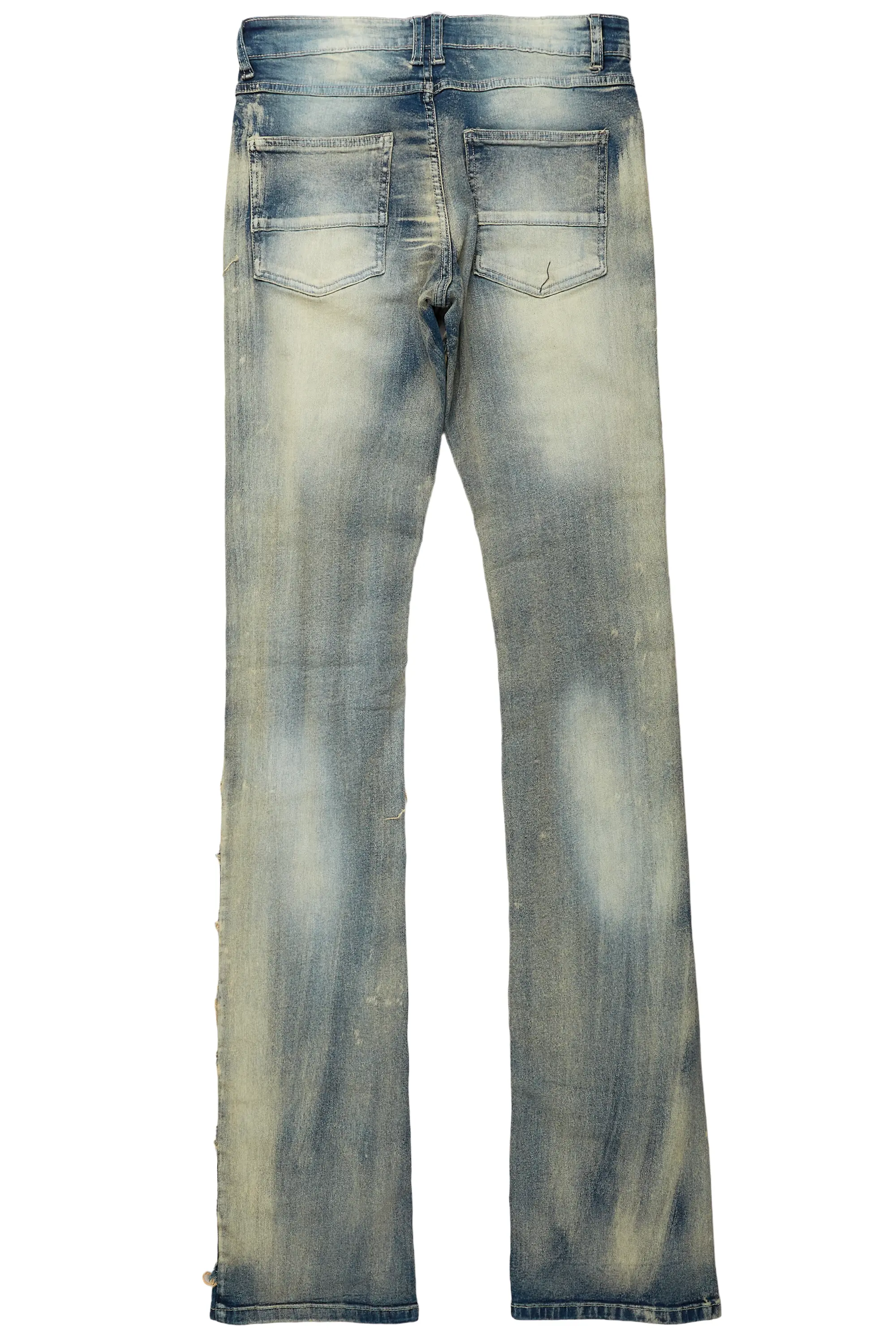 Waylon Rustic Blue Frayed Super Stacked Flare Jean - Image 8