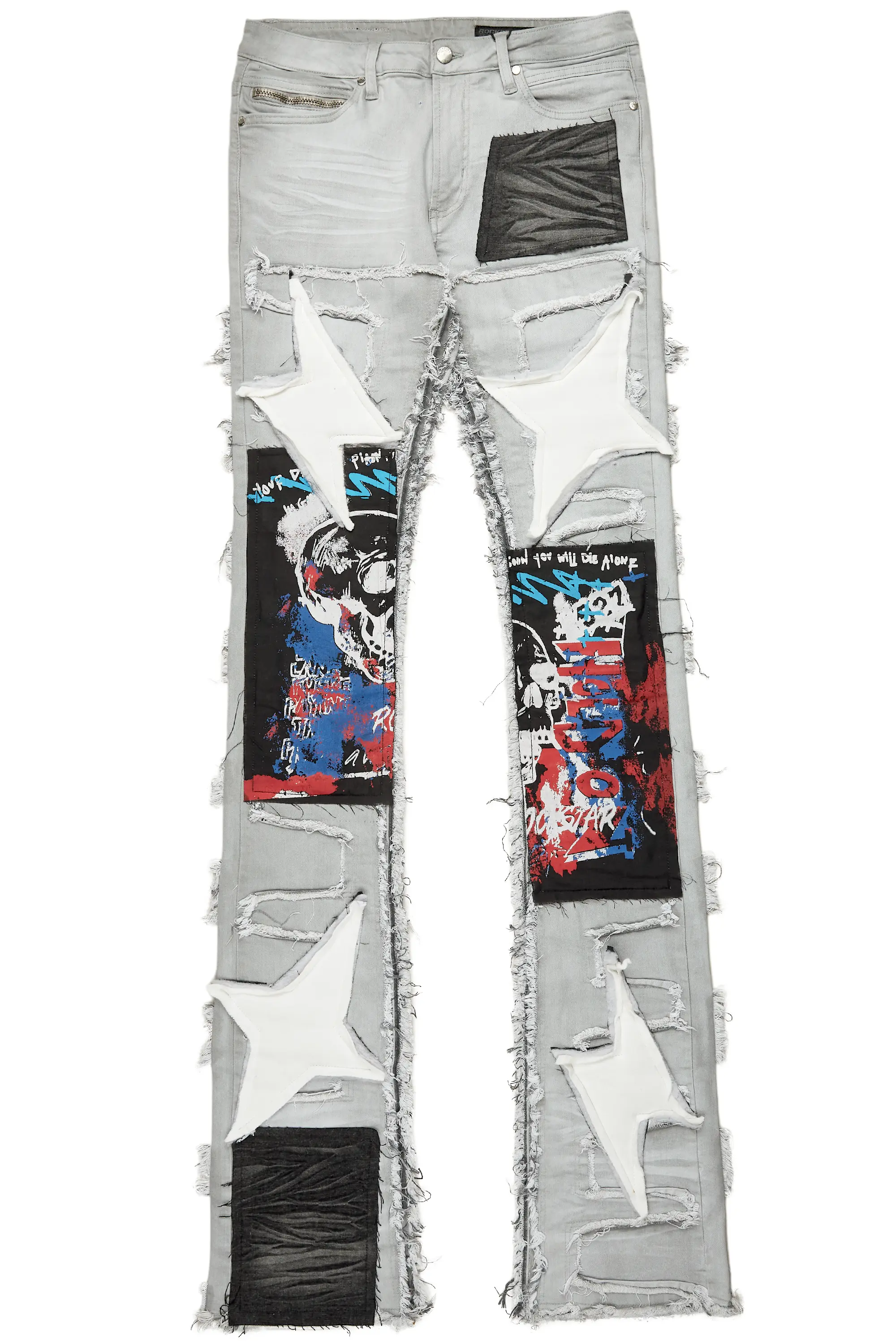 Vinson Dark Grey Patchwork Super Stacked Flare Jean - Image 2