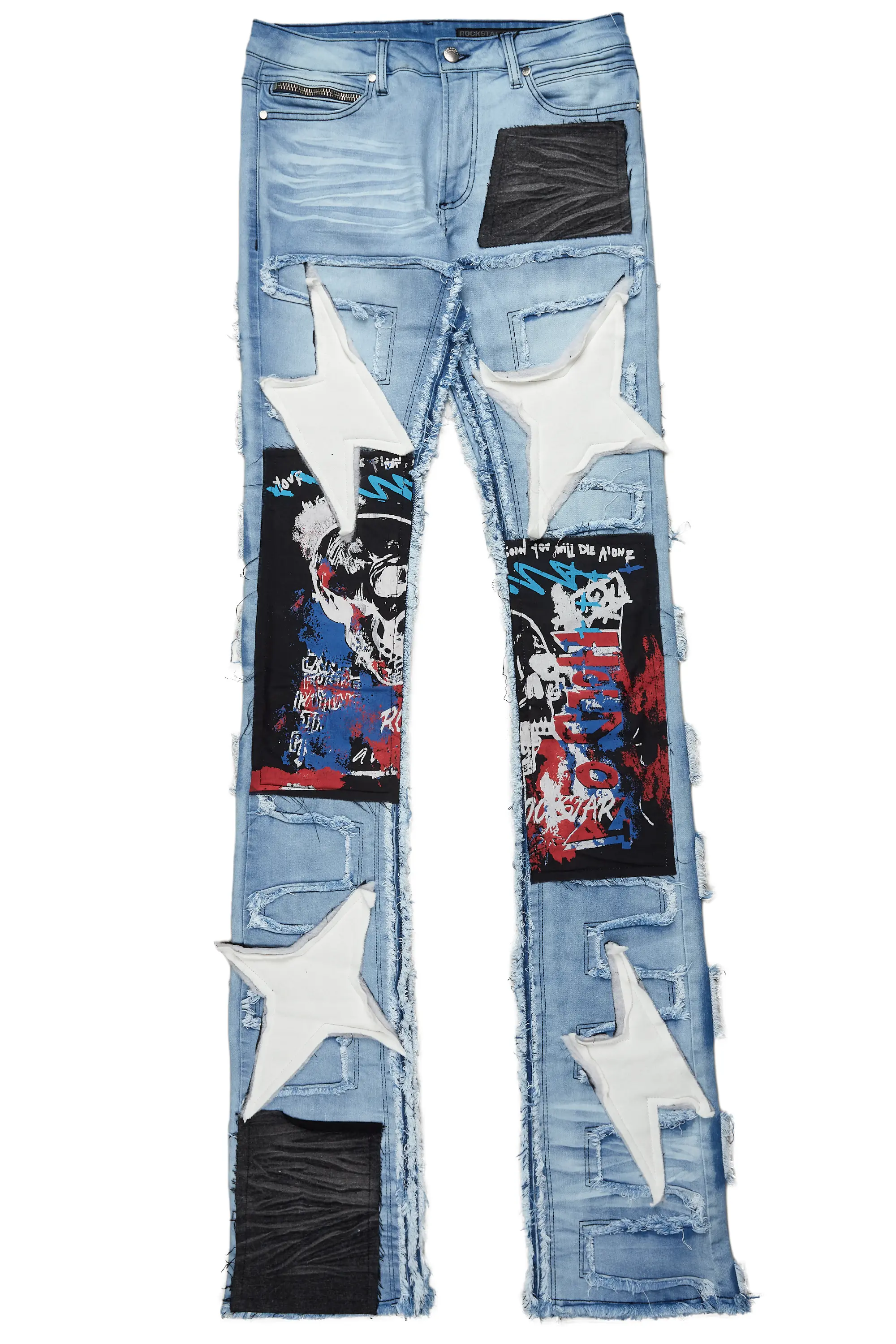 Vinson Light Blue Patchwork Super Stacked Flare Jean - Image 2