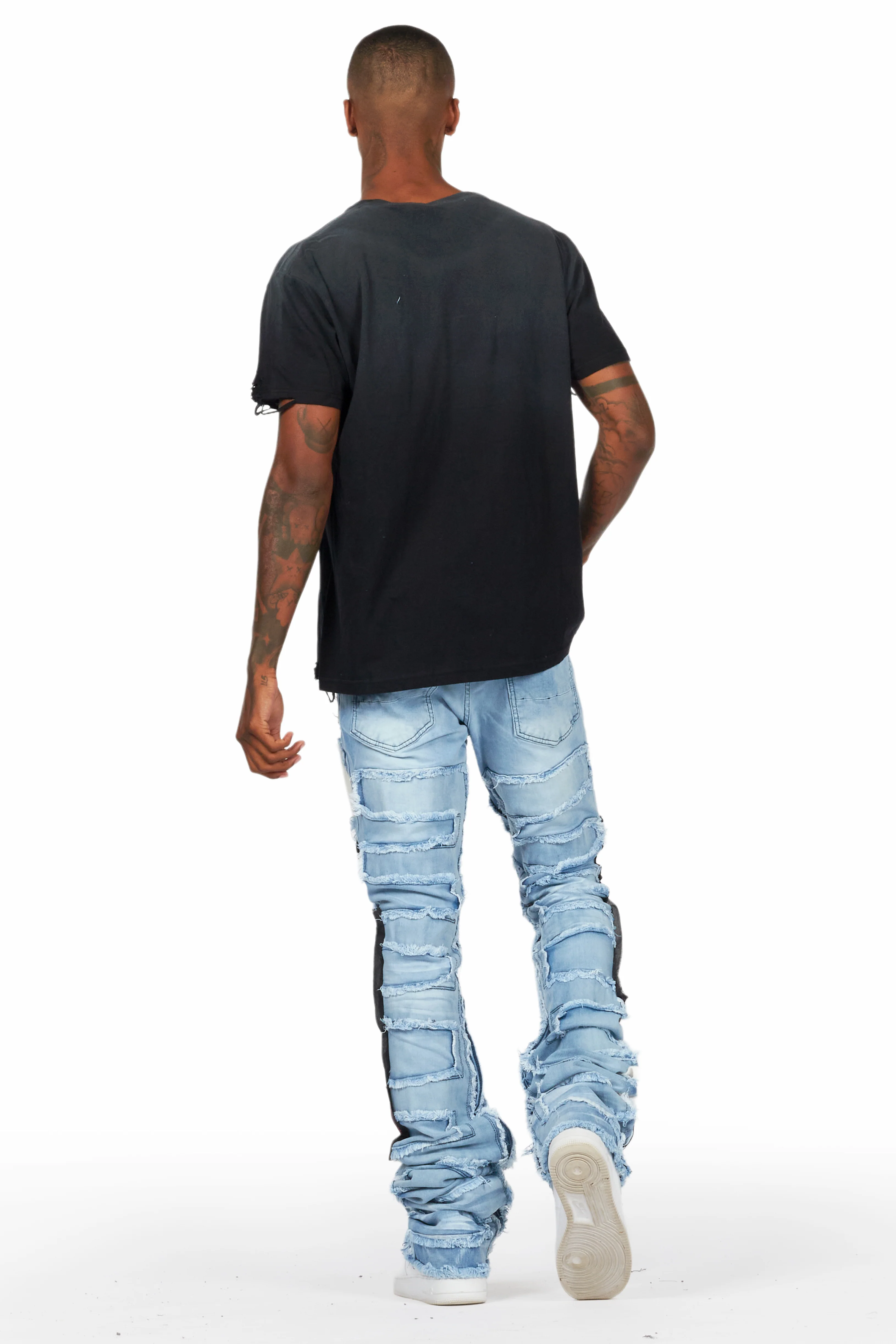 Vinson Light Blue Patchwork Super Stacked Flare Jean - Image 5