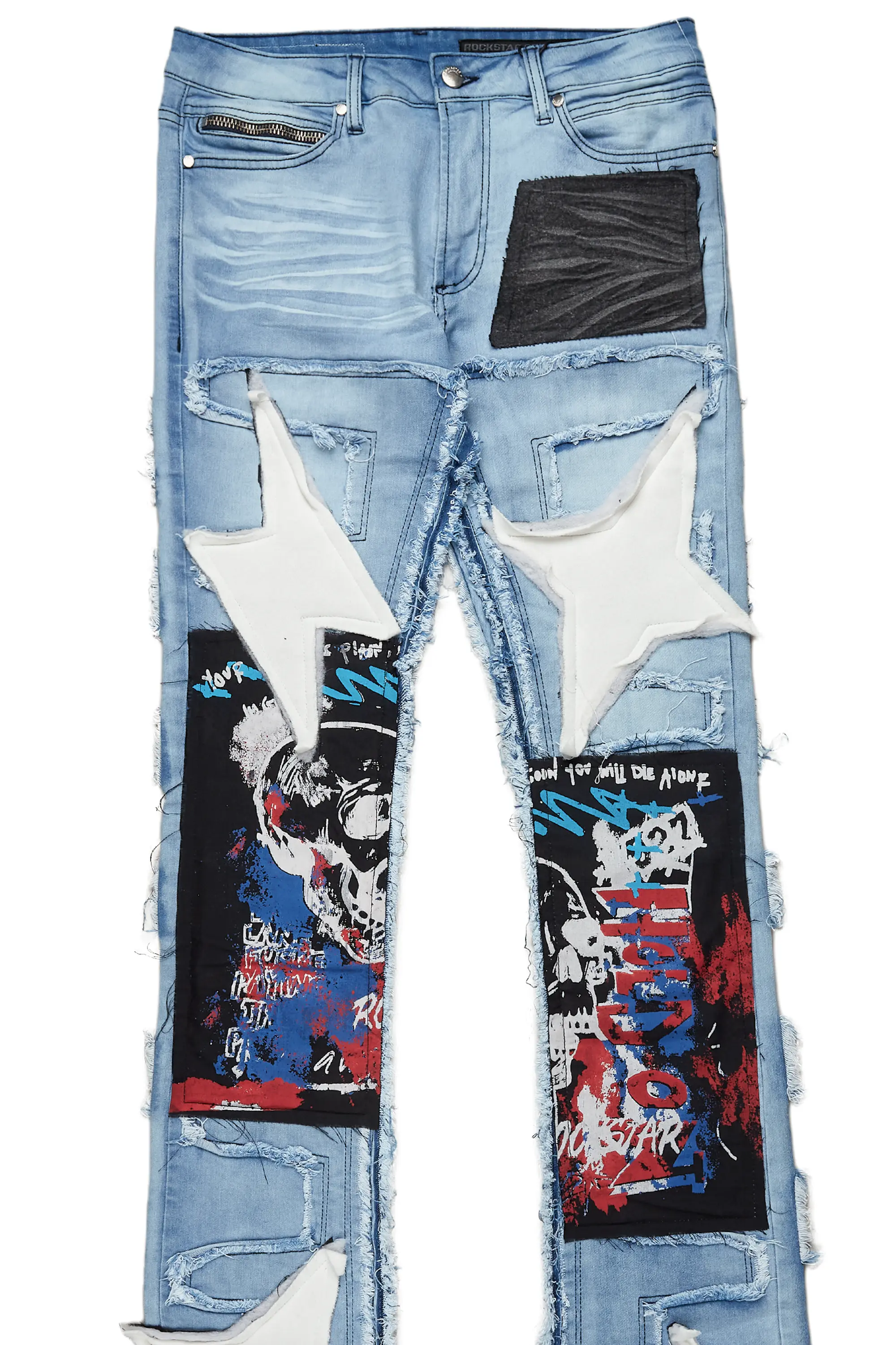 Vinson Light Blue Patchwork Super Stacked Flare Jean - Image 8