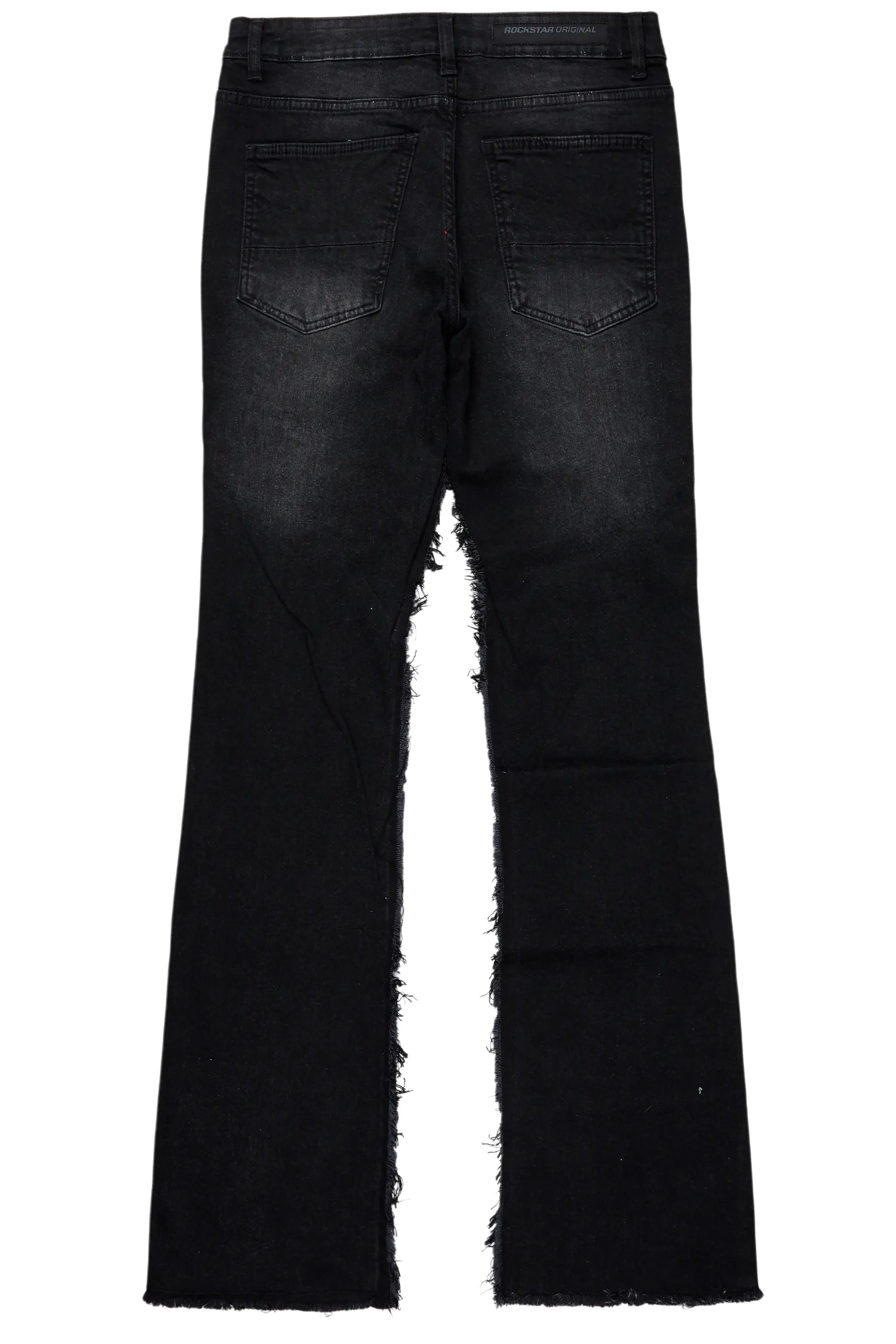 Helios Dark Grey Patchwork Stacked Flare Jean - Image 14