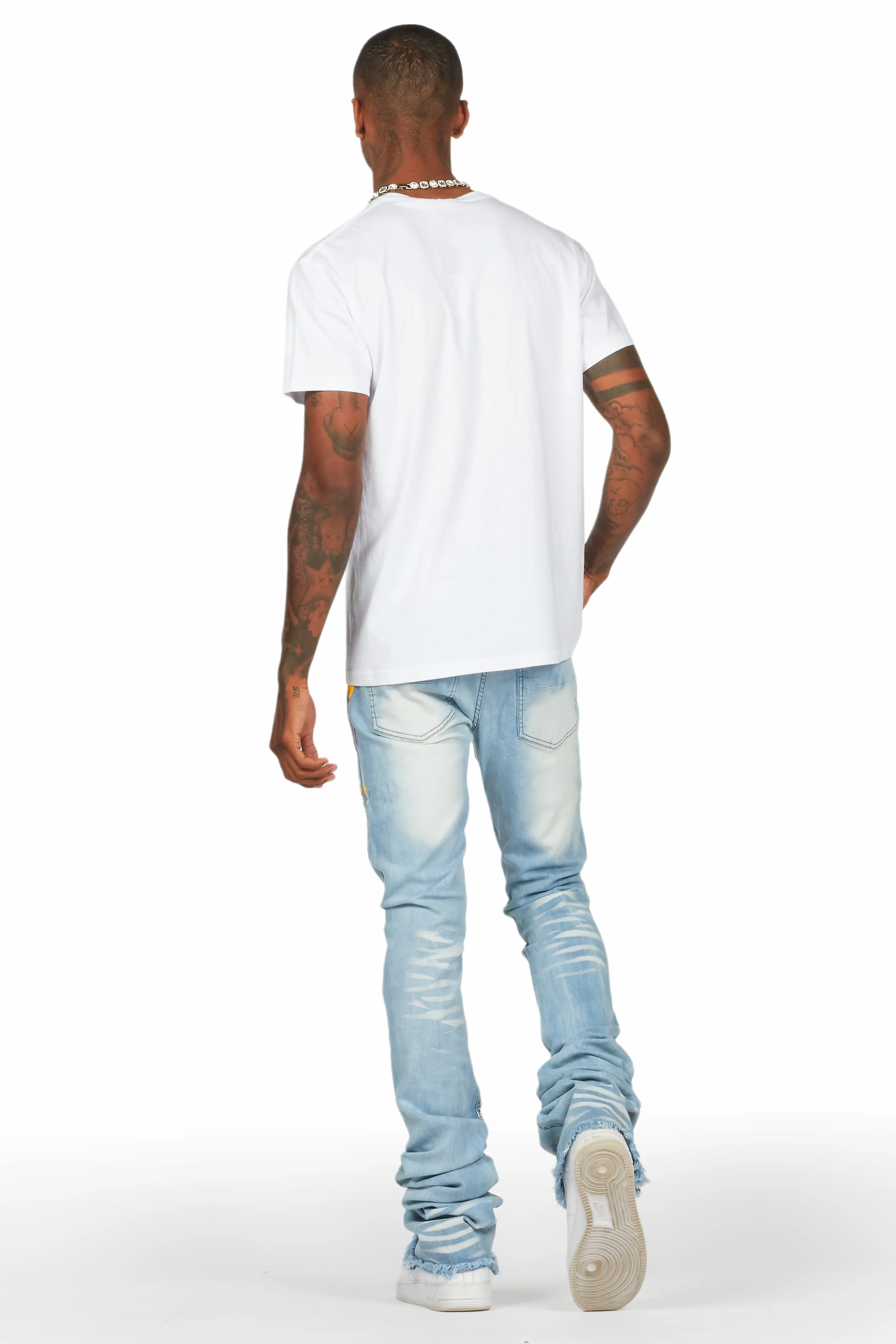 Bashar Blue Painter Super Stacked Flare Jean - Image 5