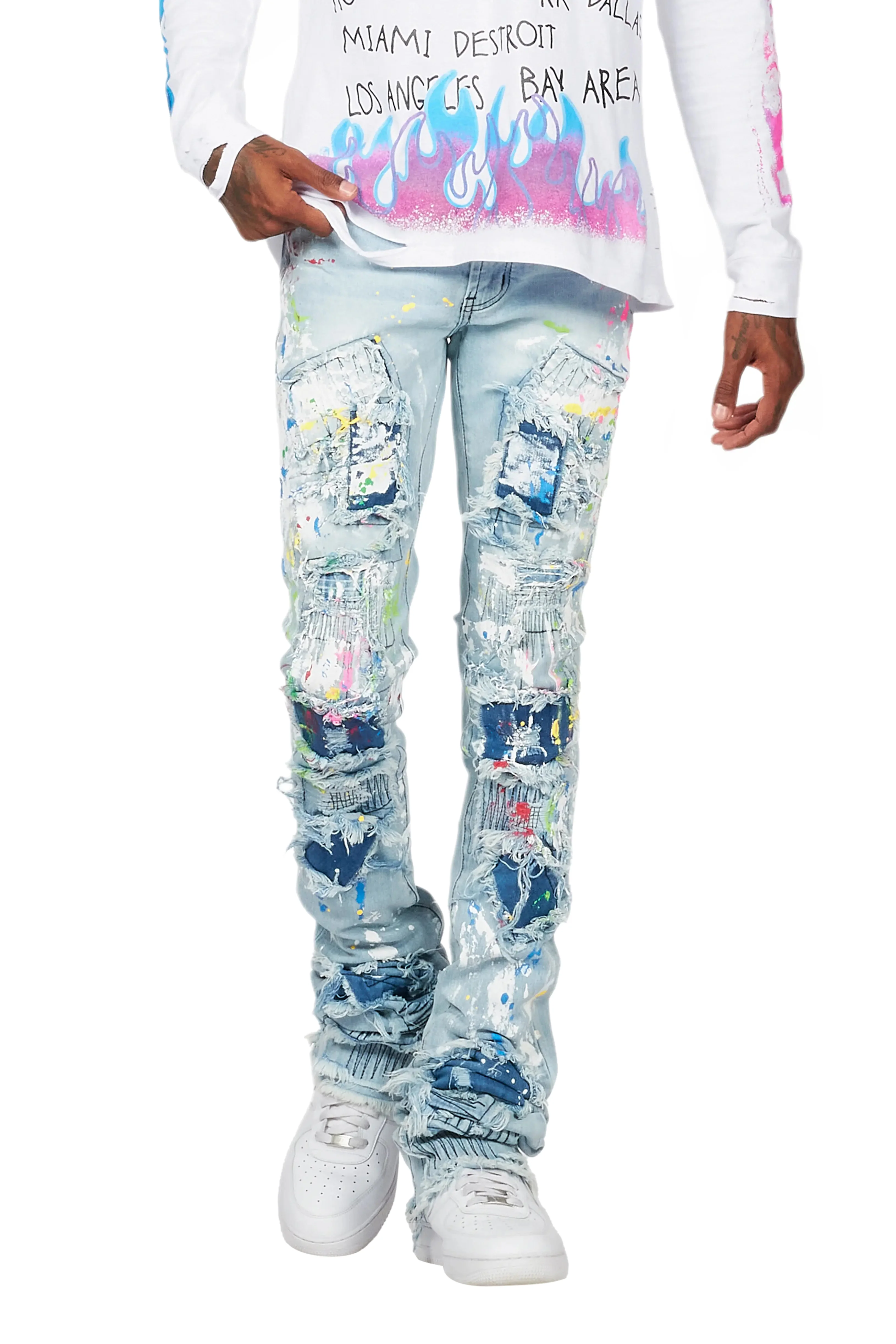 Dallon Blue Painter Super Stacked Flare Jean - Image 10