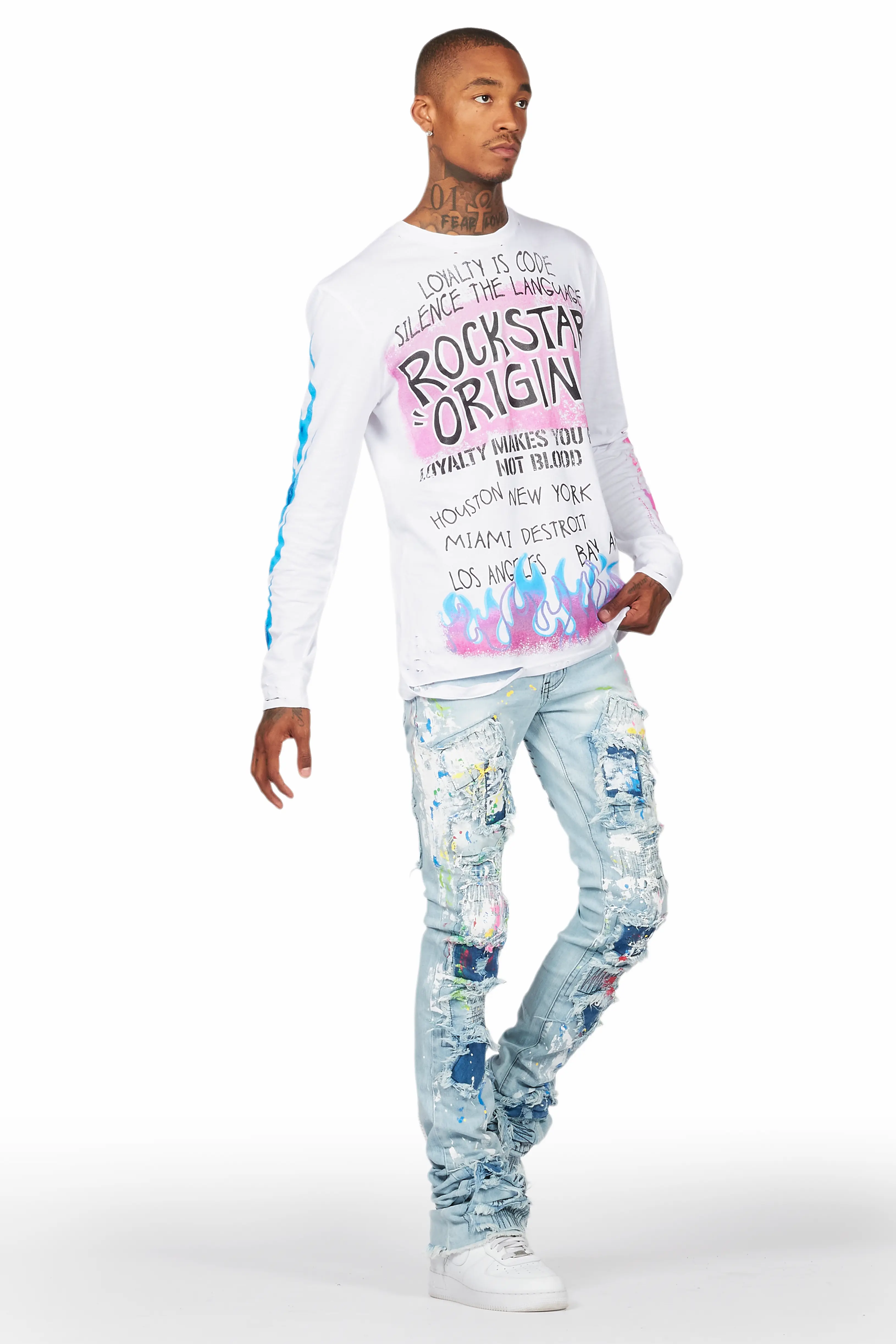Dallon Blue Painter Super Stacked Flare Jean - Image 4