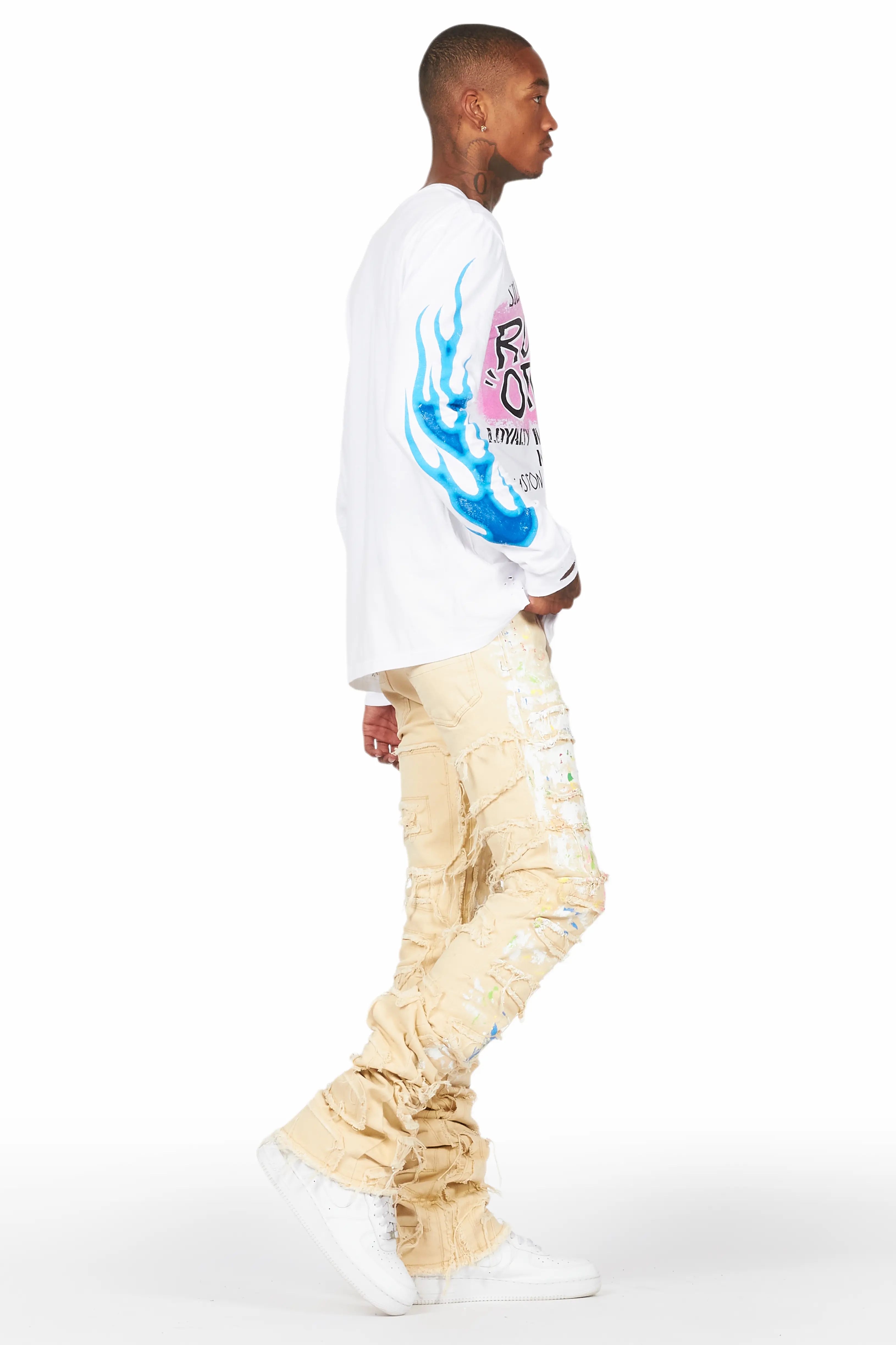 Fallon Beige Painter Super Stacked Flare Jean - Image 5