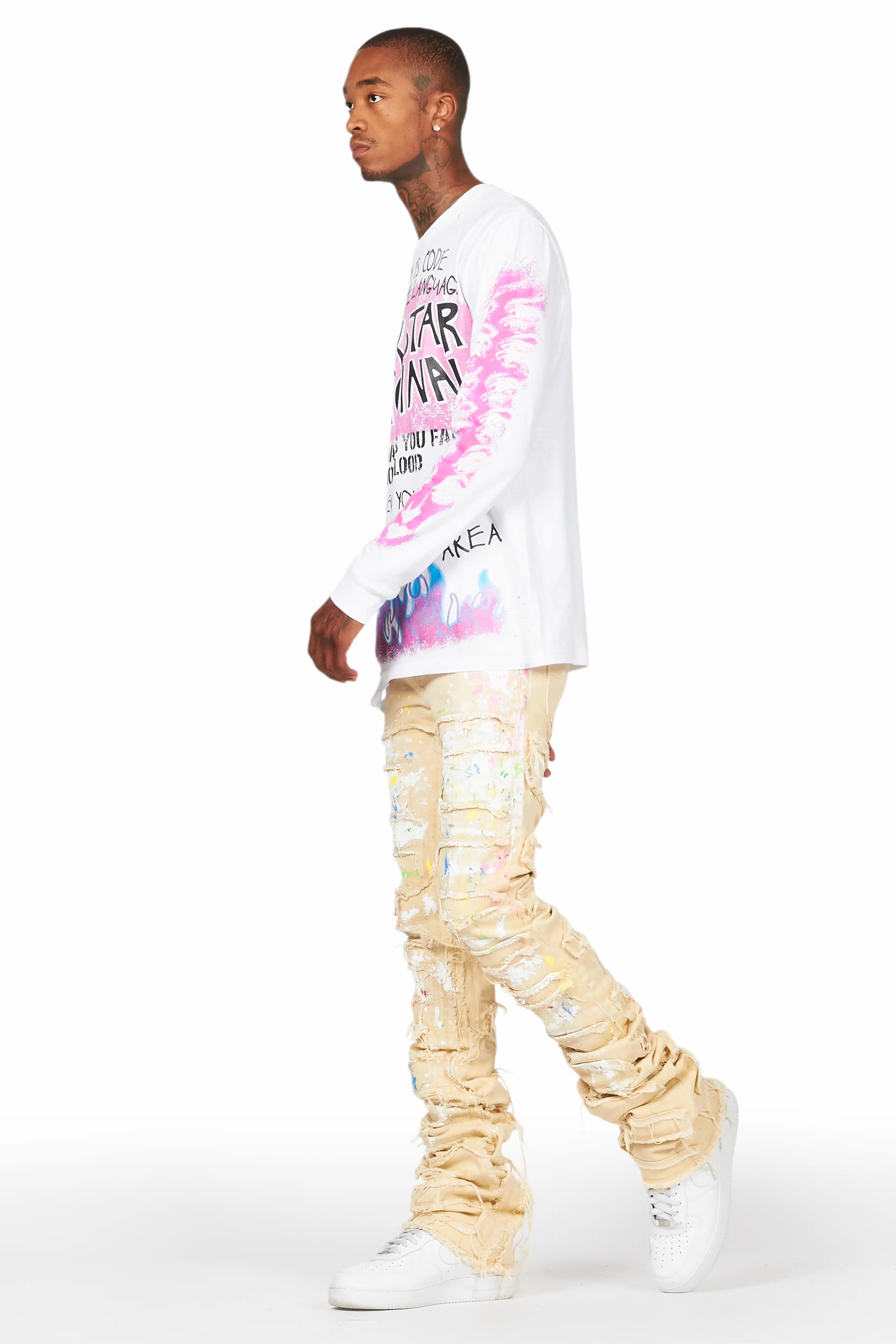 Fallon Beige Painter Super Stacked Flare Jean - Image 7