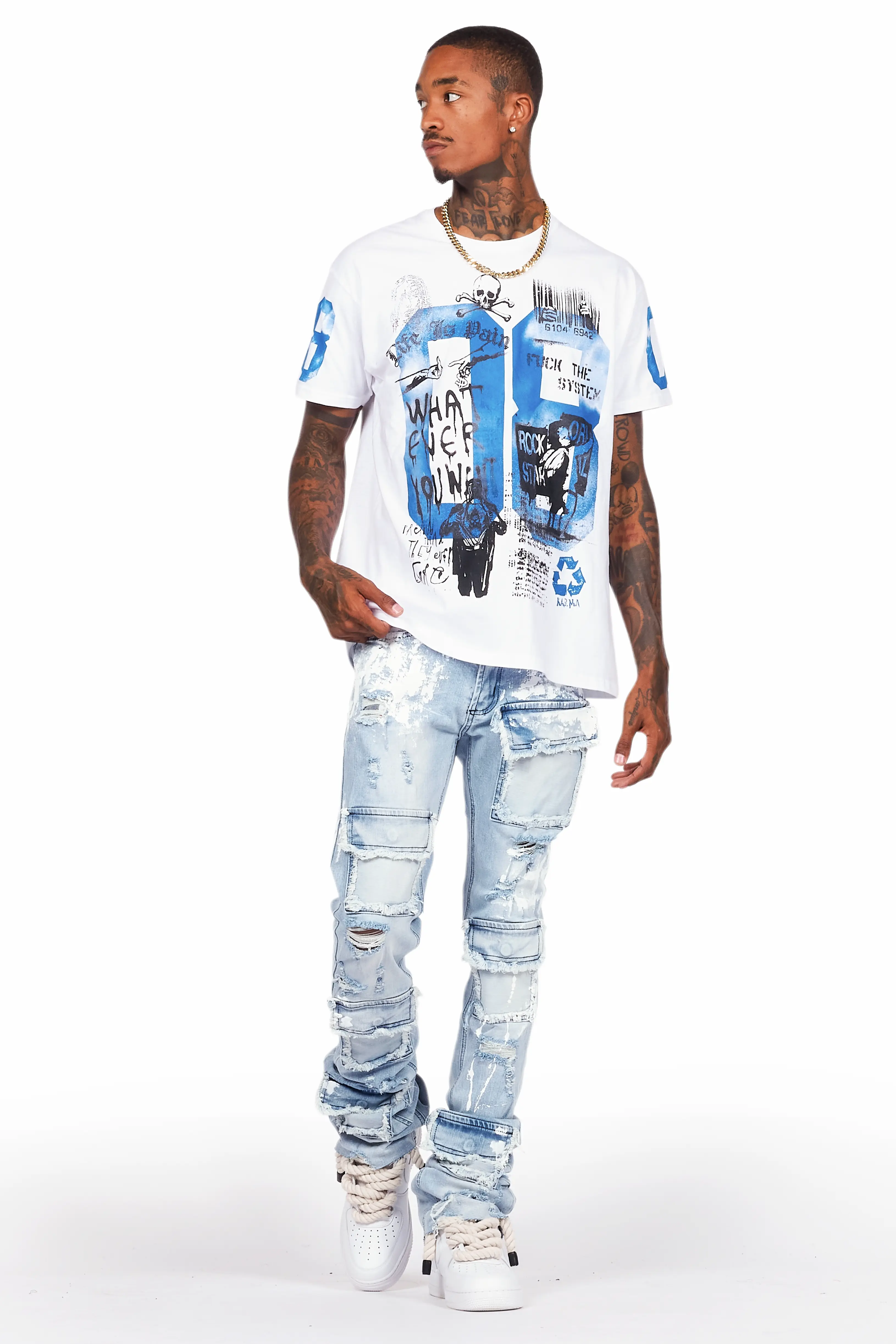 Edan Blue Painter Super Stacked Flare Jean - Image 3