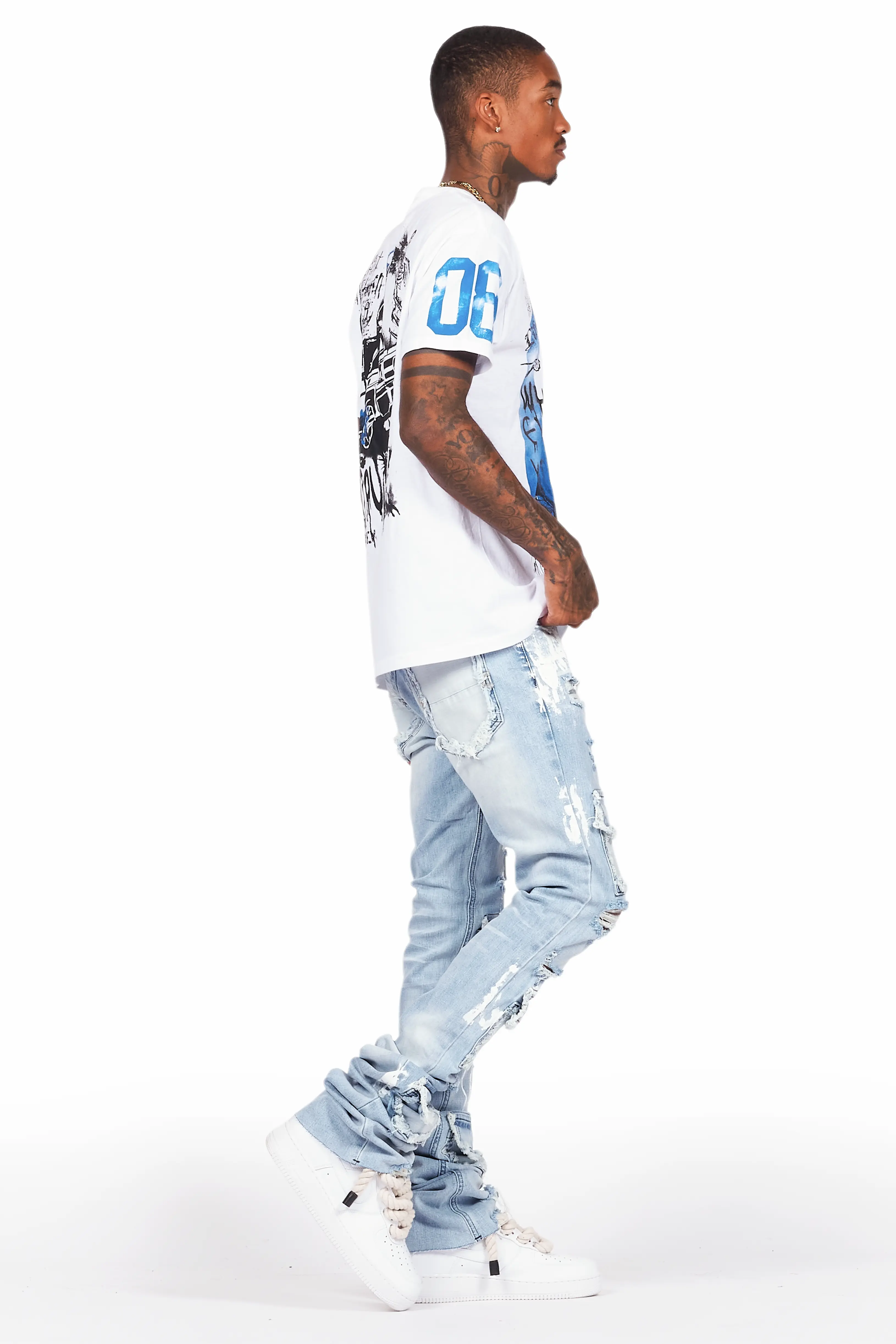 Edan Blue Painter Super Stacked Flare Jean - Image 4