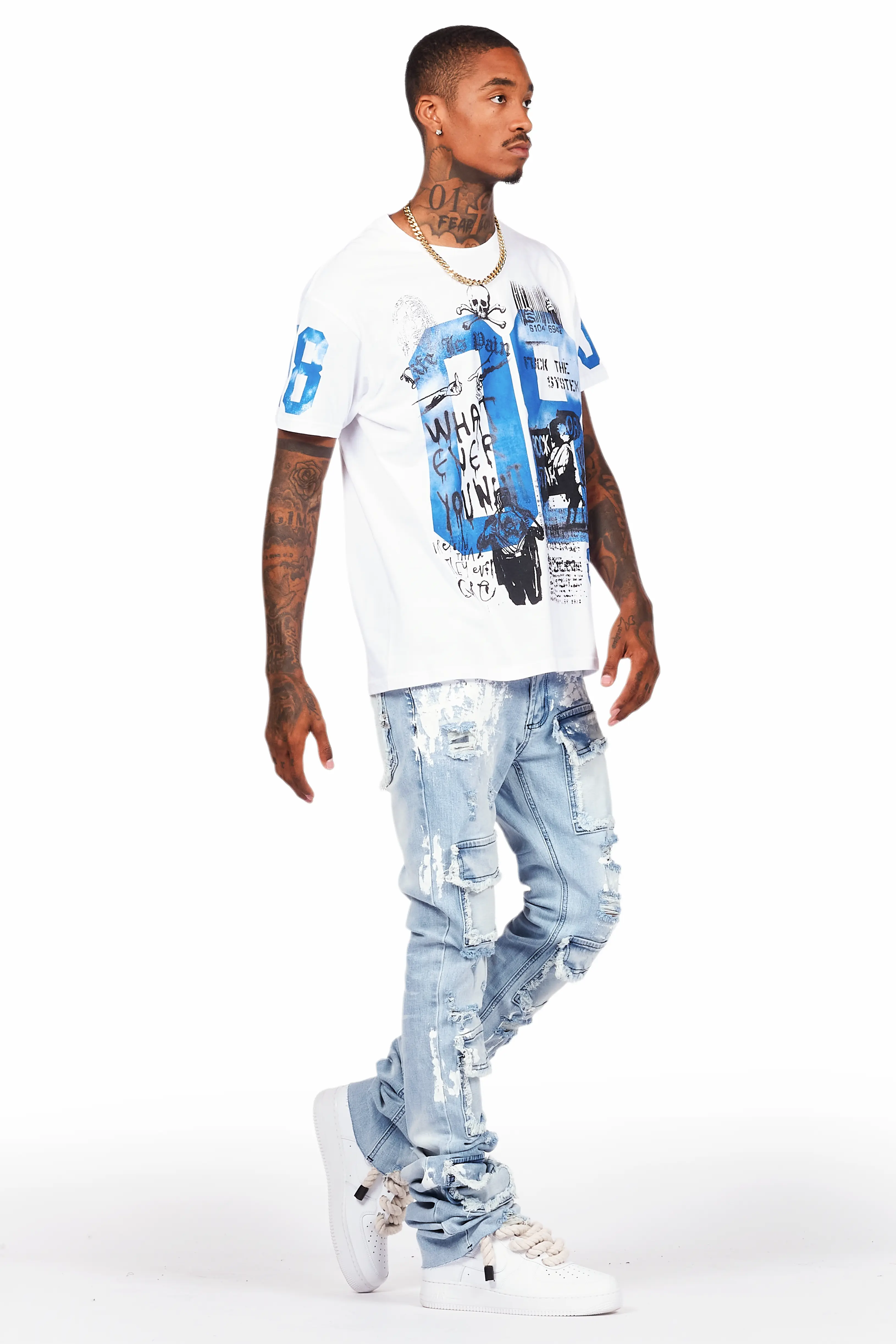 Edan Blue Painter Super Stacked Flare Jean - Image 7