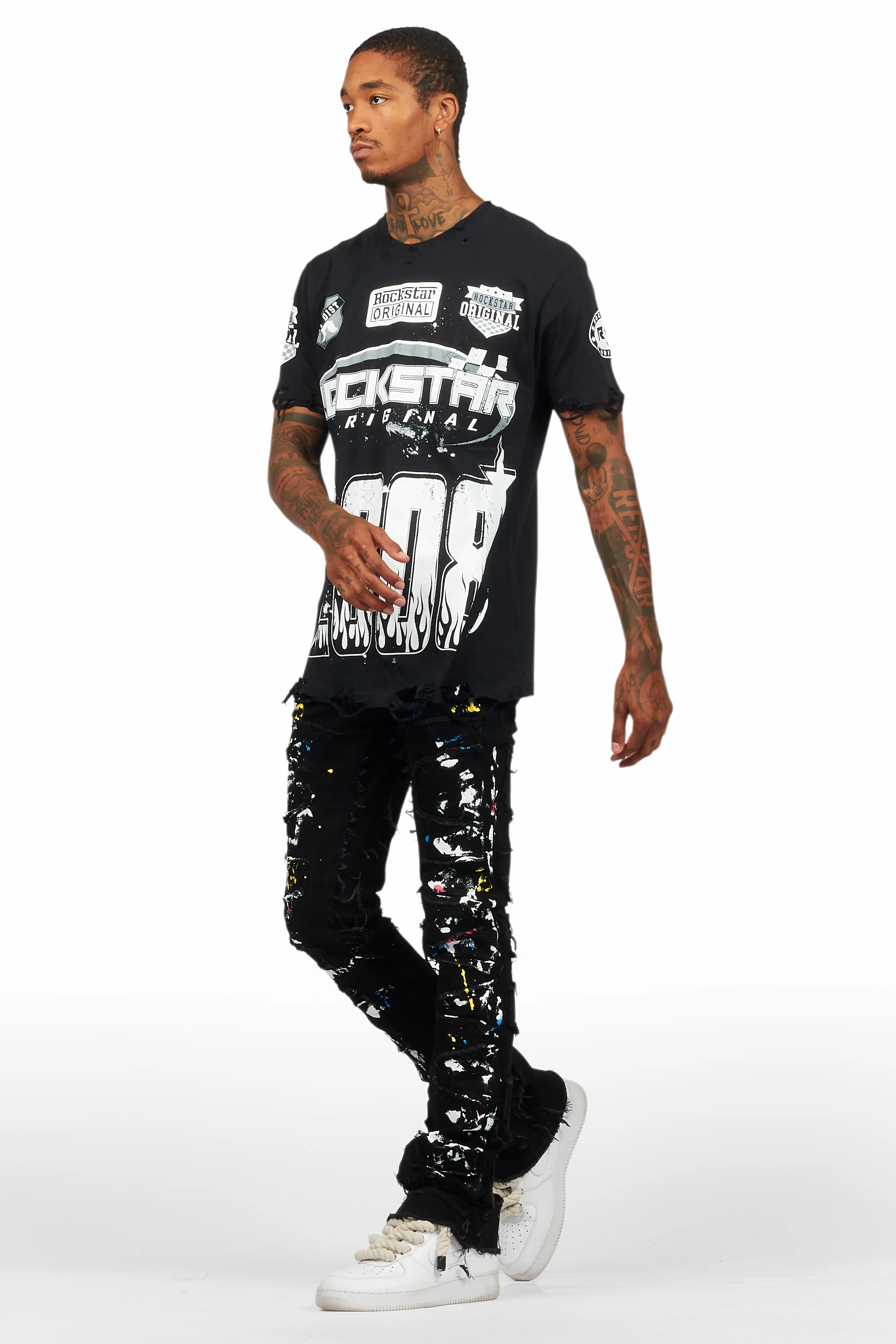 Shaddie Black Painter Stacked Flare Jean - Image 6
