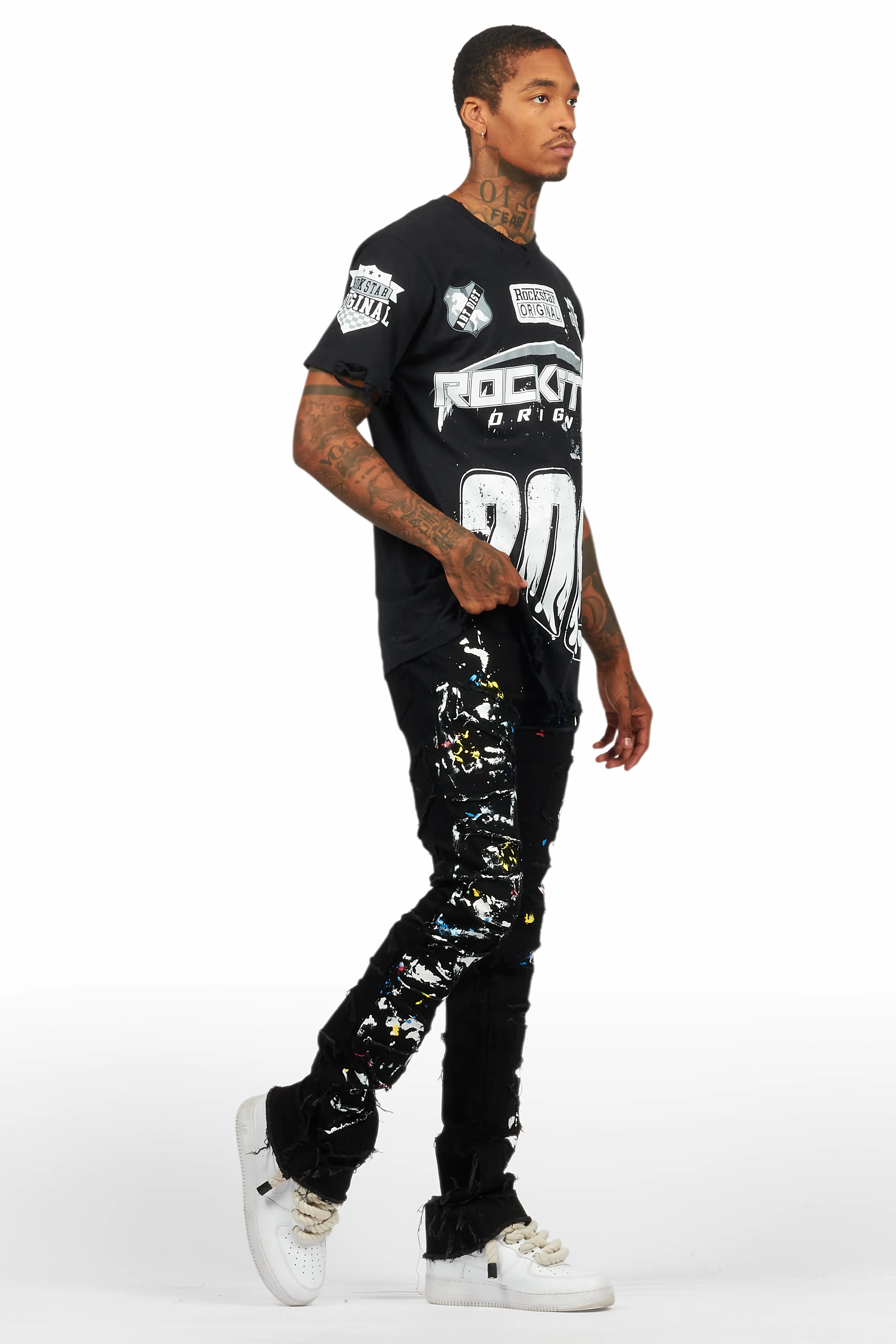 Shaddie Black Painter Stacked Flare Jean - Image 7