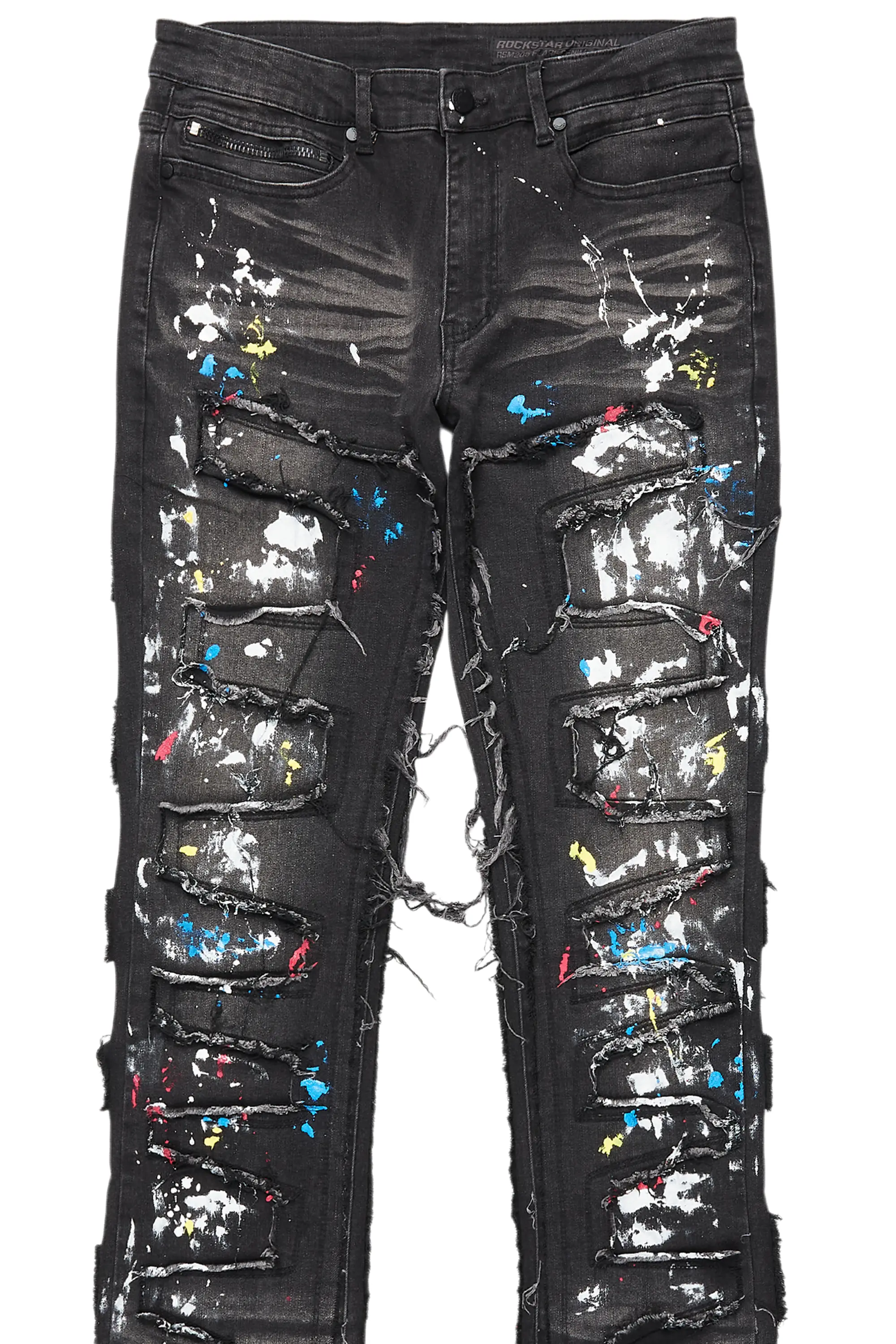 Shaddie Dark Grey Painter Stacked Flare Jean - Image 8