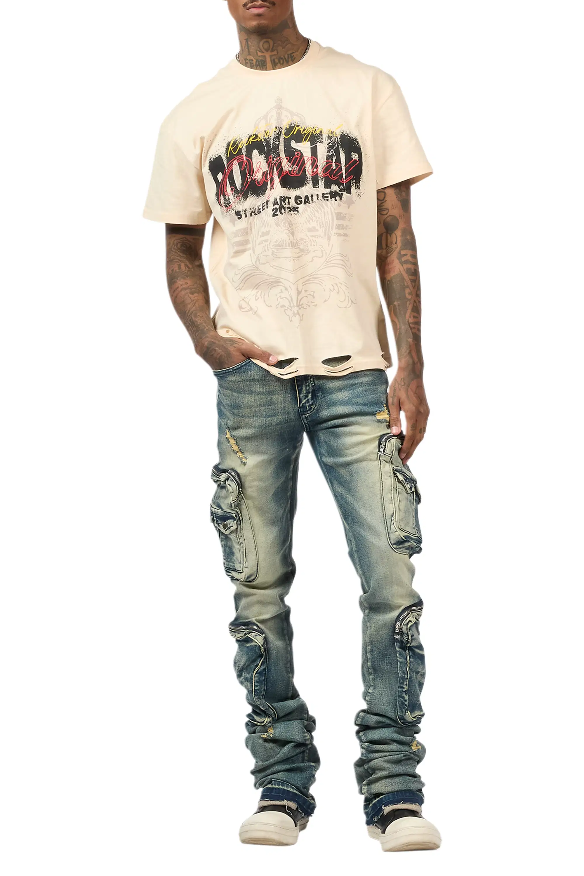 Allen Tint Blue Super Stacked Flare Jean - Image 10