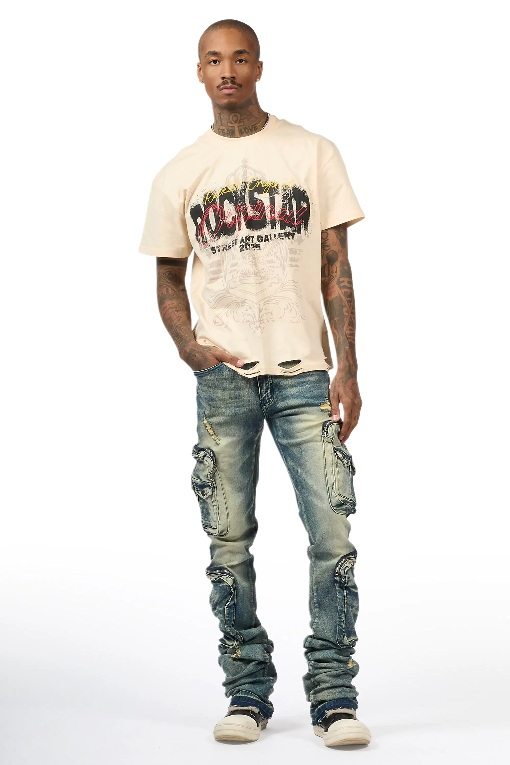 Allen Tint Blue Super Stacked Flare Jean - Image 2