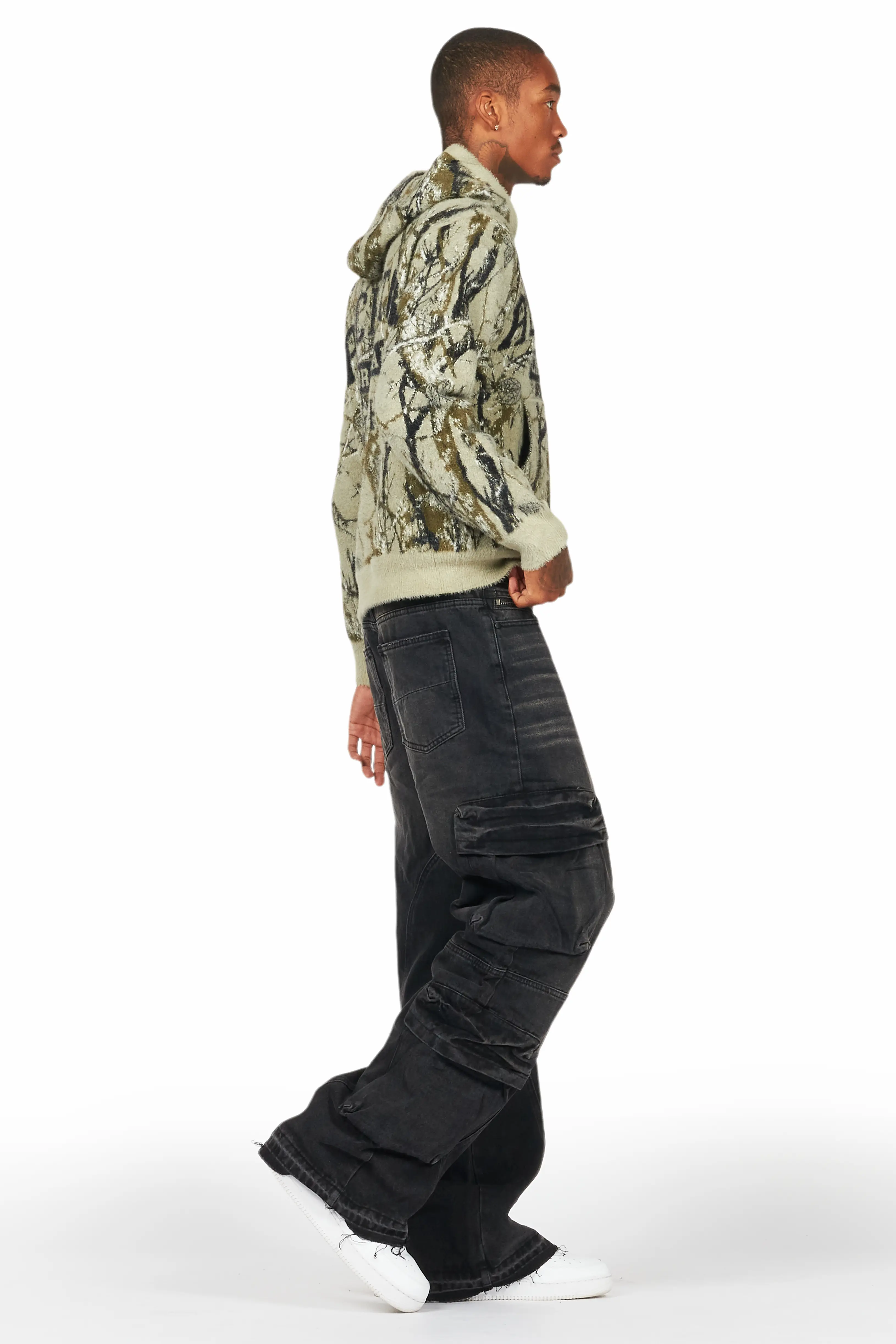 Gregor Black Baggy Fit Cargo Jean - Image 4