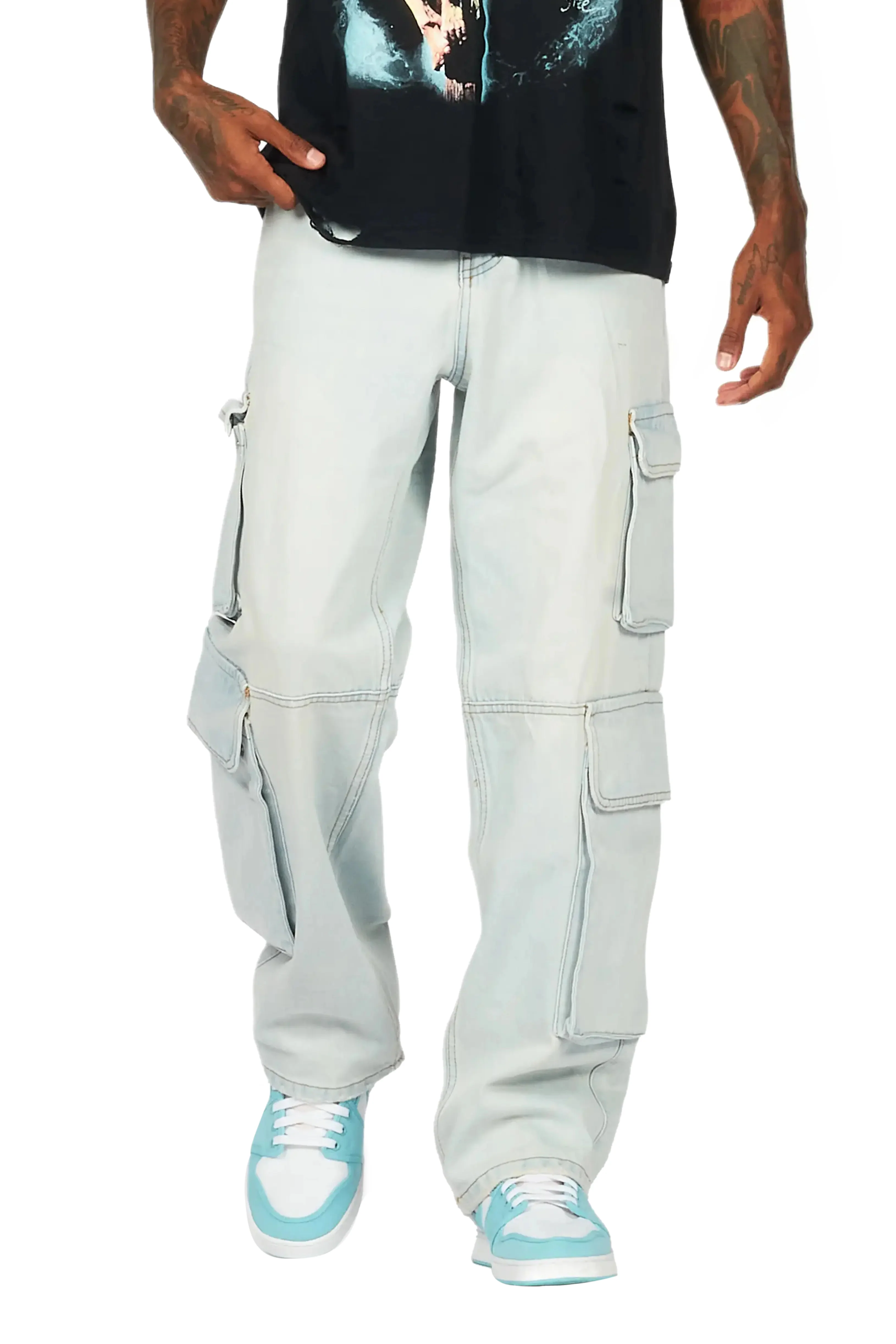 Gregor Blue Baggy Fit Cargo Jean - Image 10