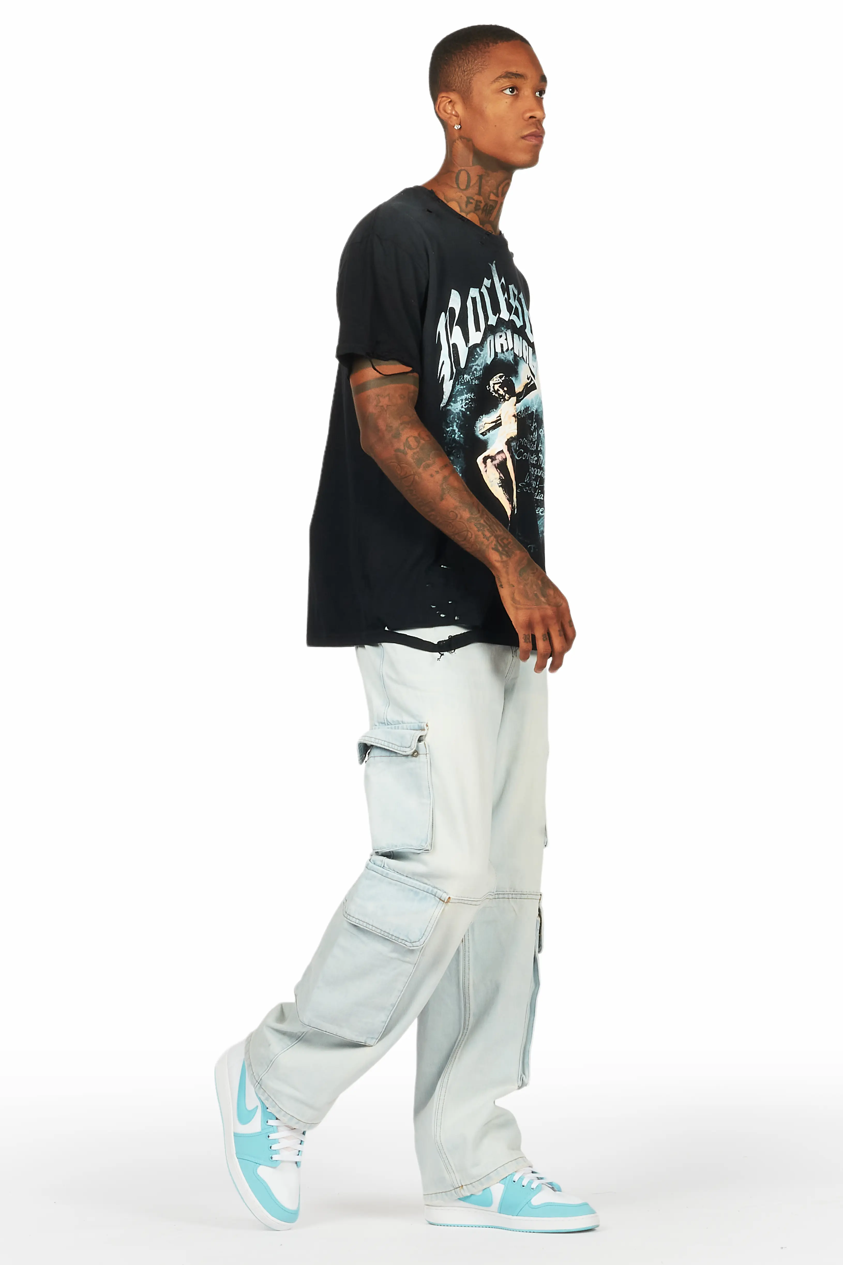 Gregor Blue Baggy Fit Cargo Jean - Image 7