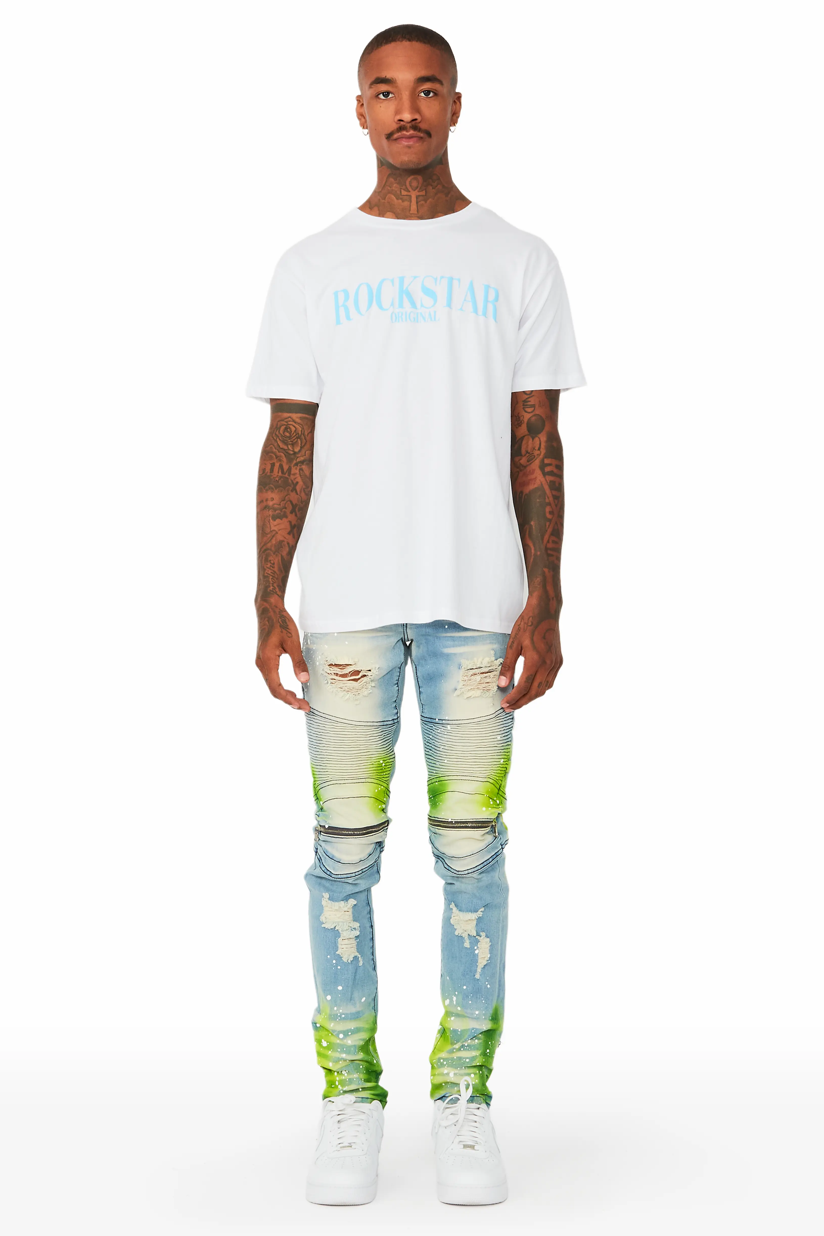 Wilder Blue/Green Painter Biker Jean - Image 2