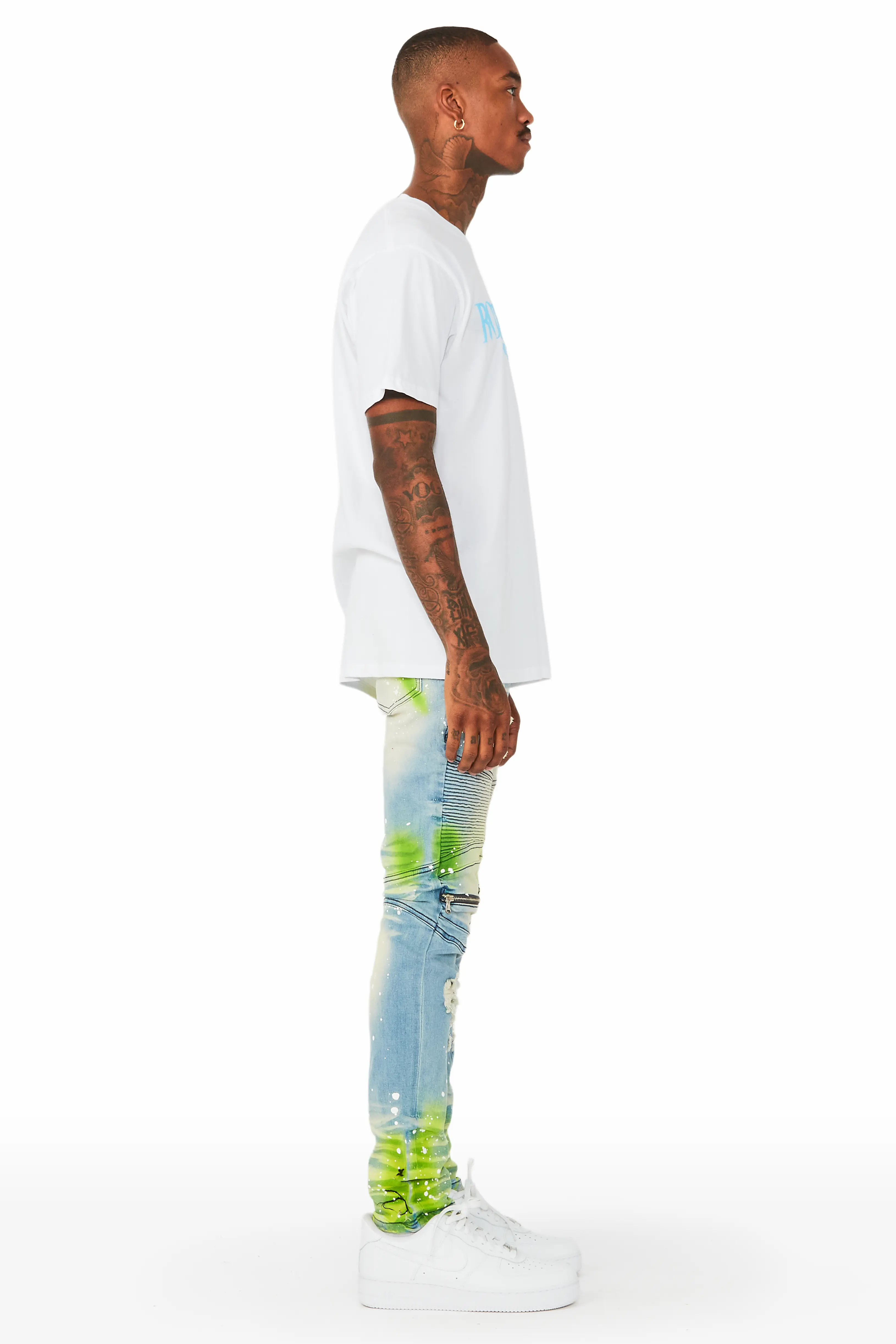 Wilder Blue/Green Painter Biker Jean - Image 3