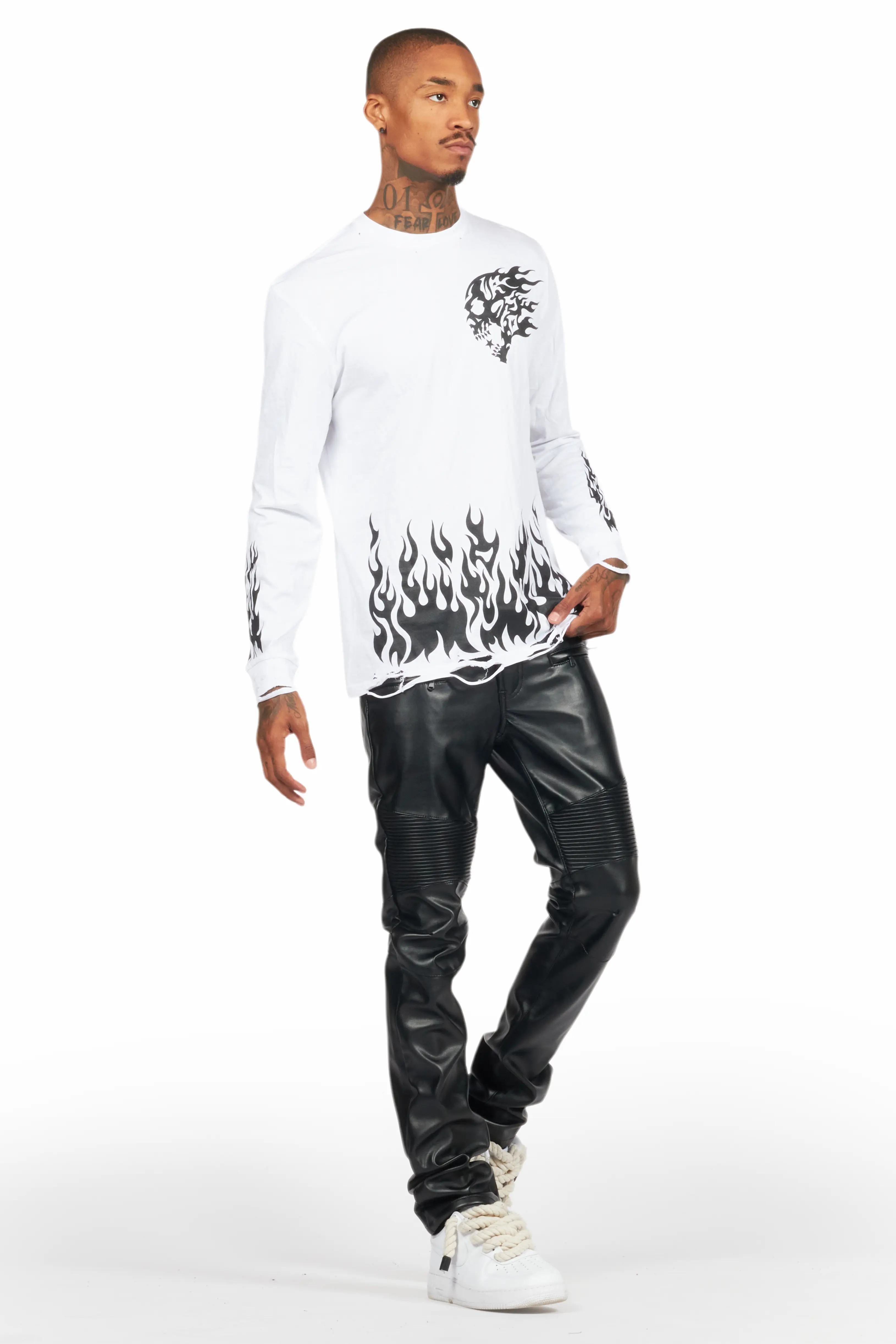Richh Black PU Biker Jean - Image 7