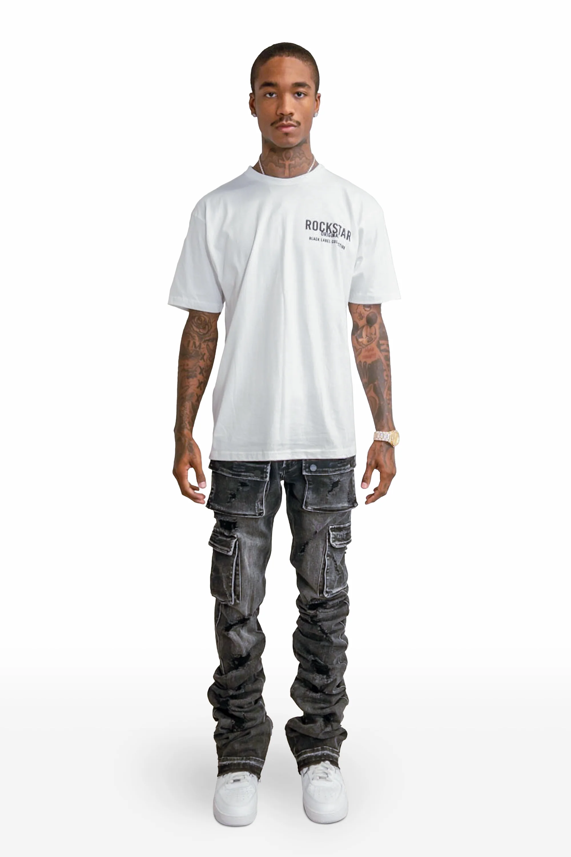 Rohan Wash Gray Cargo Super Stacked Flare Jean - Image 2
