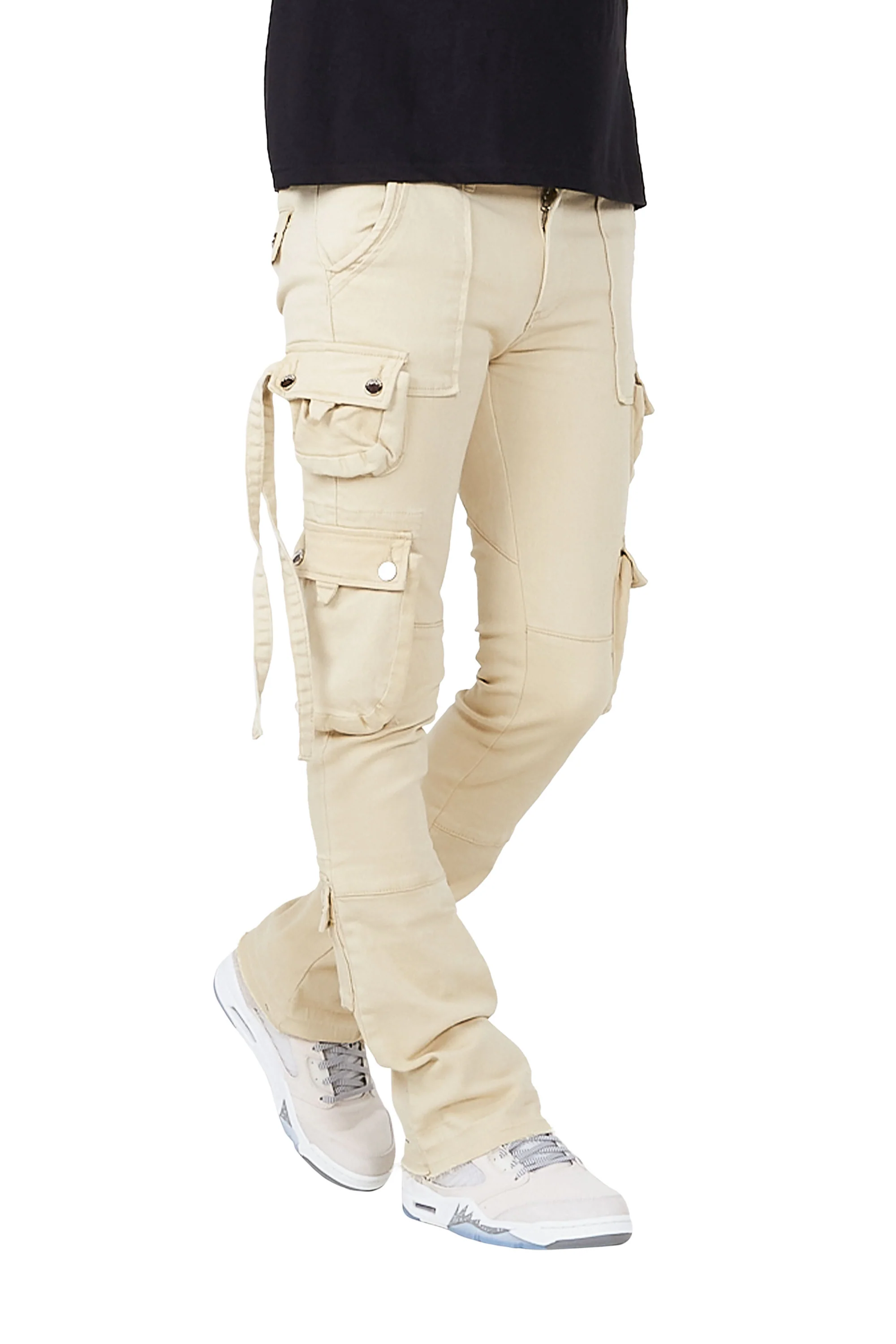 Elodie Beige Cargo Stacked Flare Jean - Image 5