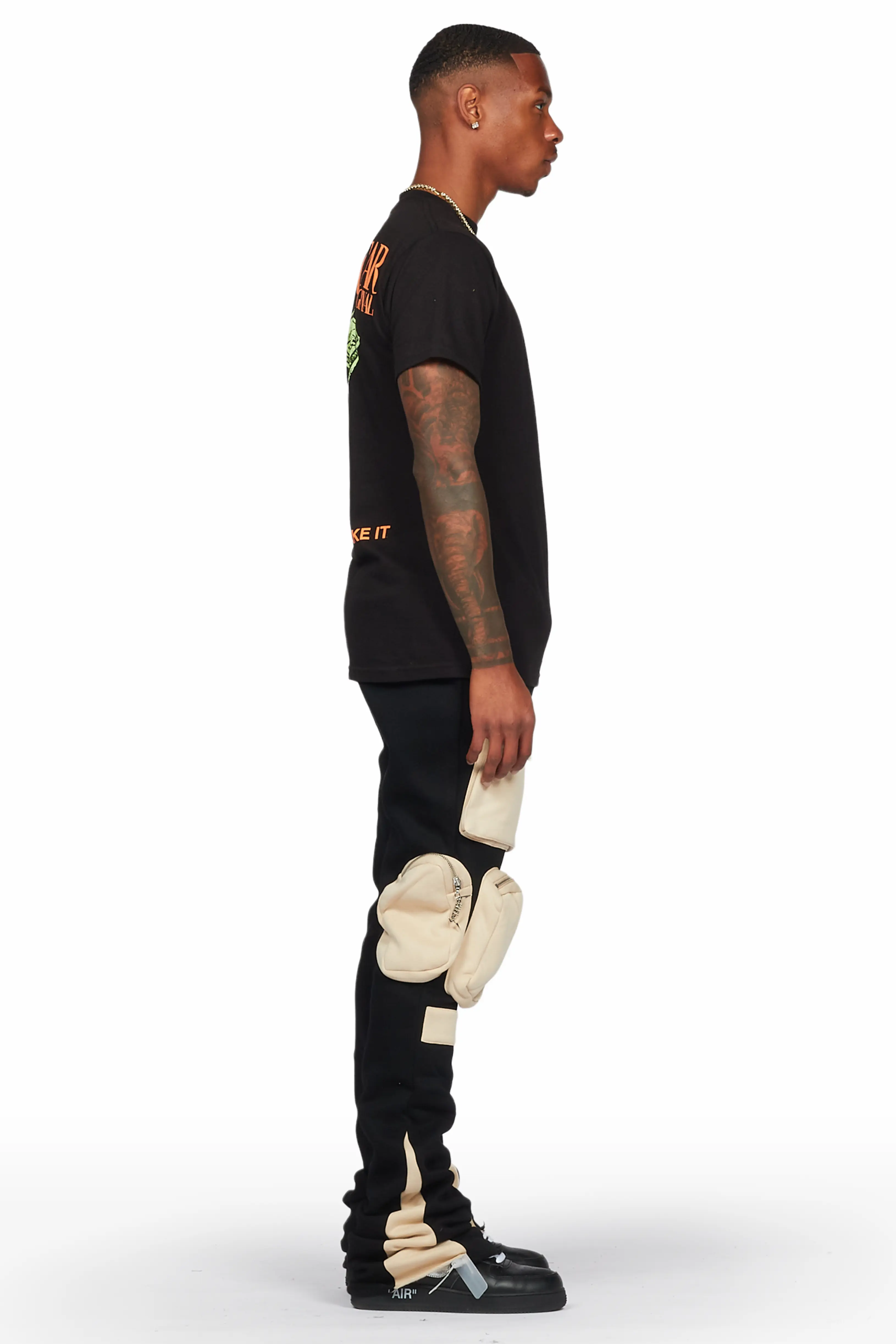 Noriko Black Stacked Flare Track Pant - Image 3