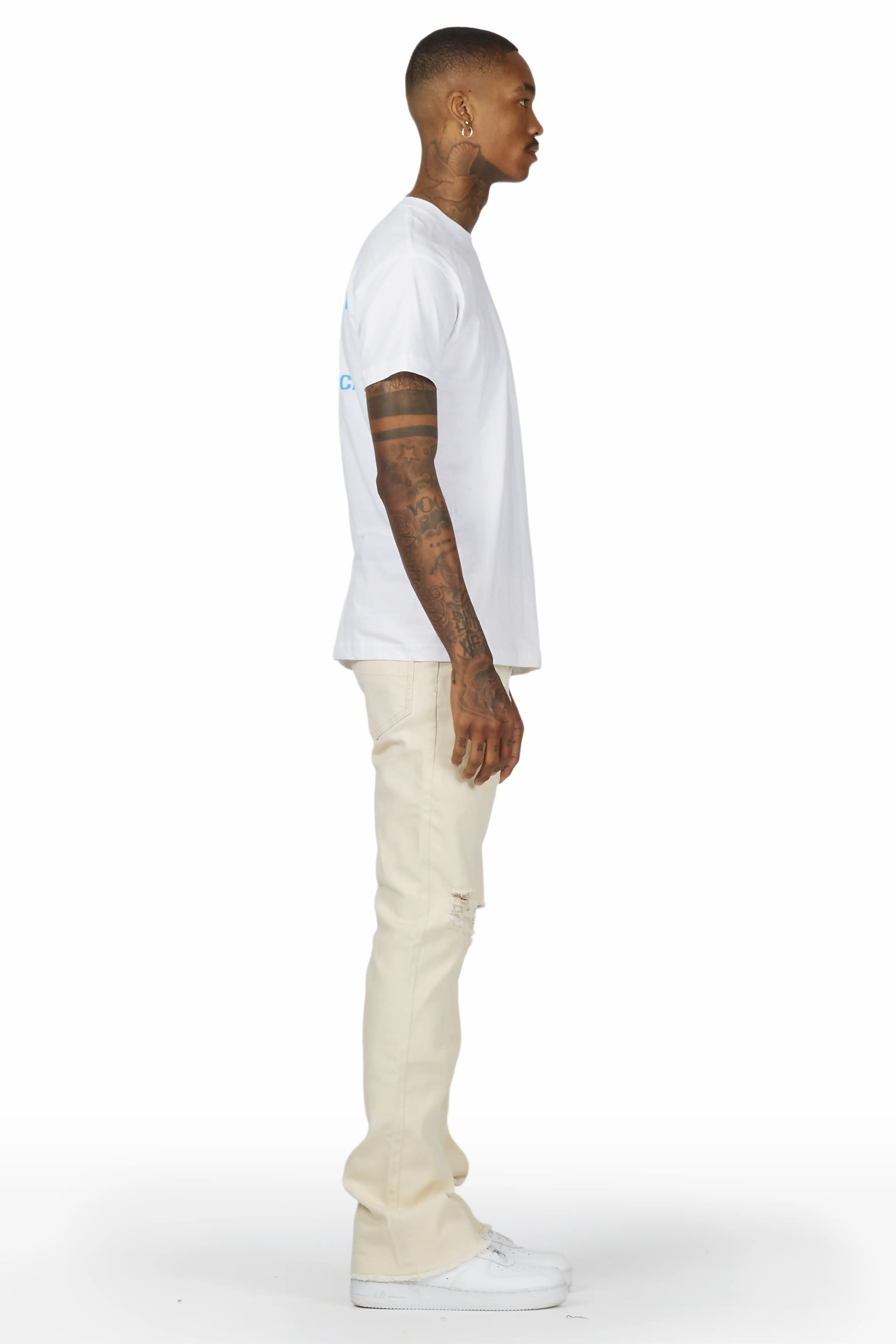 Rebel Beige Stacked Flare Jean - Image 4