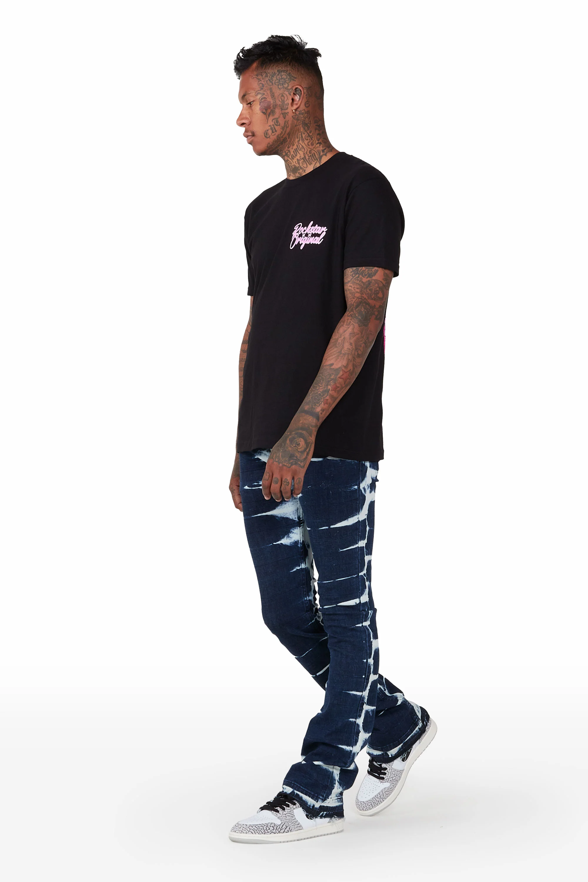 Dula Blue/White Stacked Flare Jean - Image 4