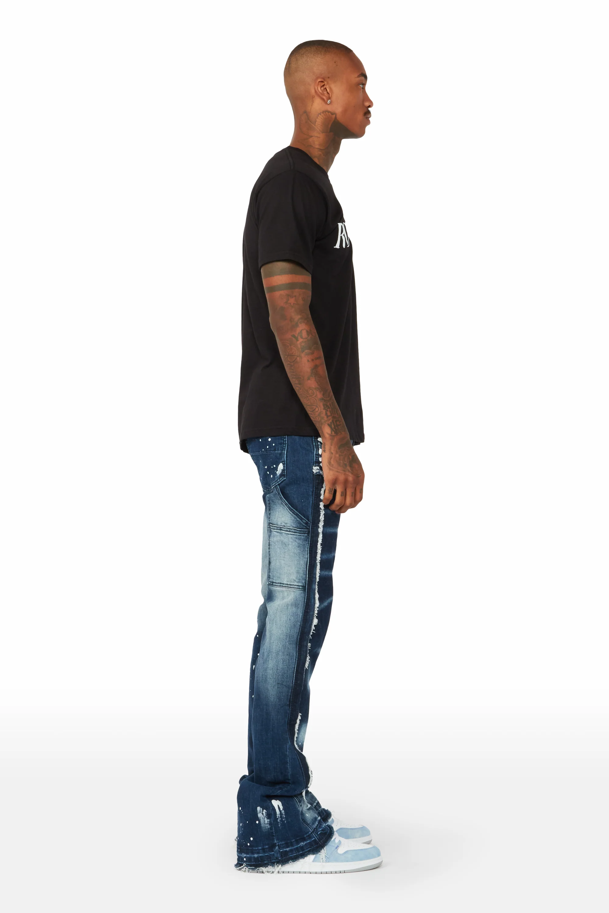 Carson Dark Blue Stacked Flare Jean - Image 4