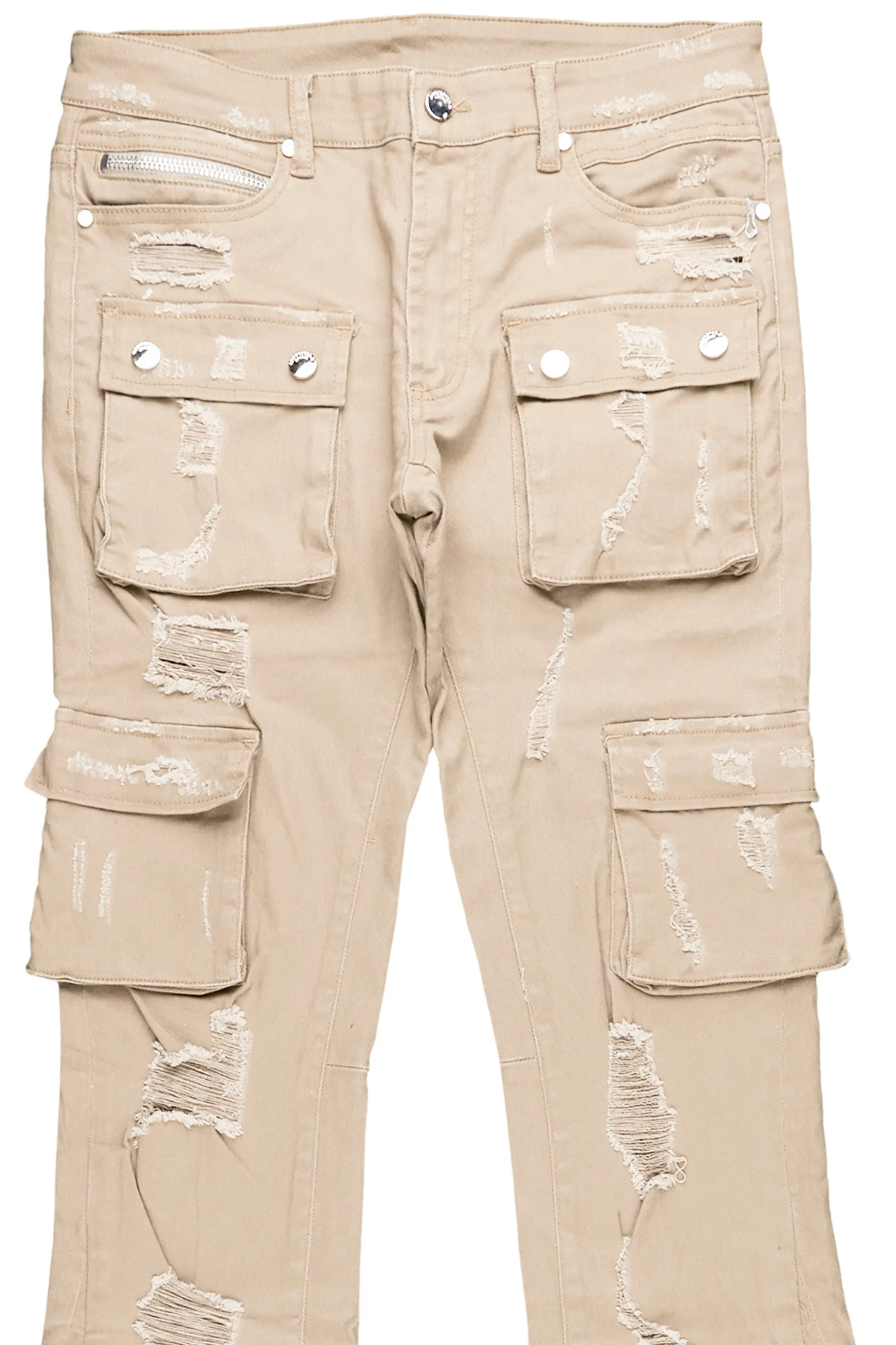 Adriel Beige Cargo Stacked Flare Jean - Image 3