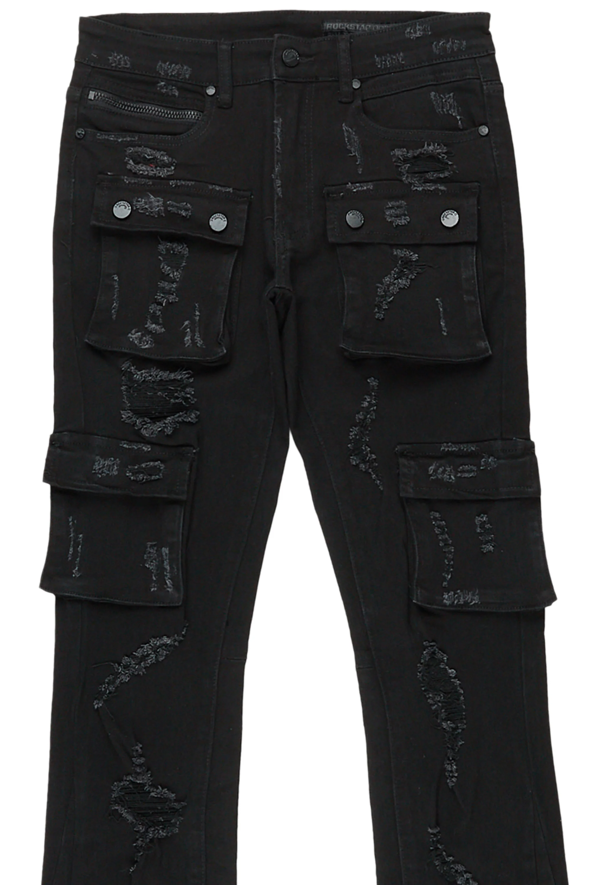 Adriel Black Cargo Stacked Flare Jean - Image 3